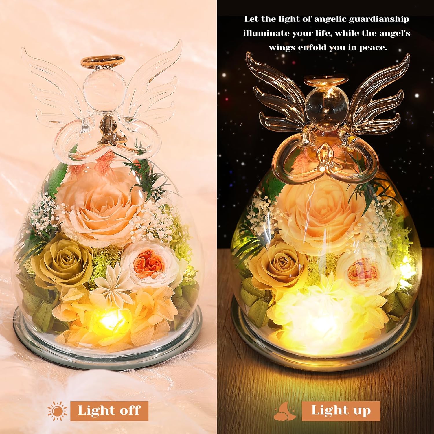 Gifts for Women Birthday Preserved Rose Forever Flower in Glass Angel Figurines Fresh Flowers for Delivery for Mom Real Colorful Roses for Grandma Sister Wife Her from Daughter