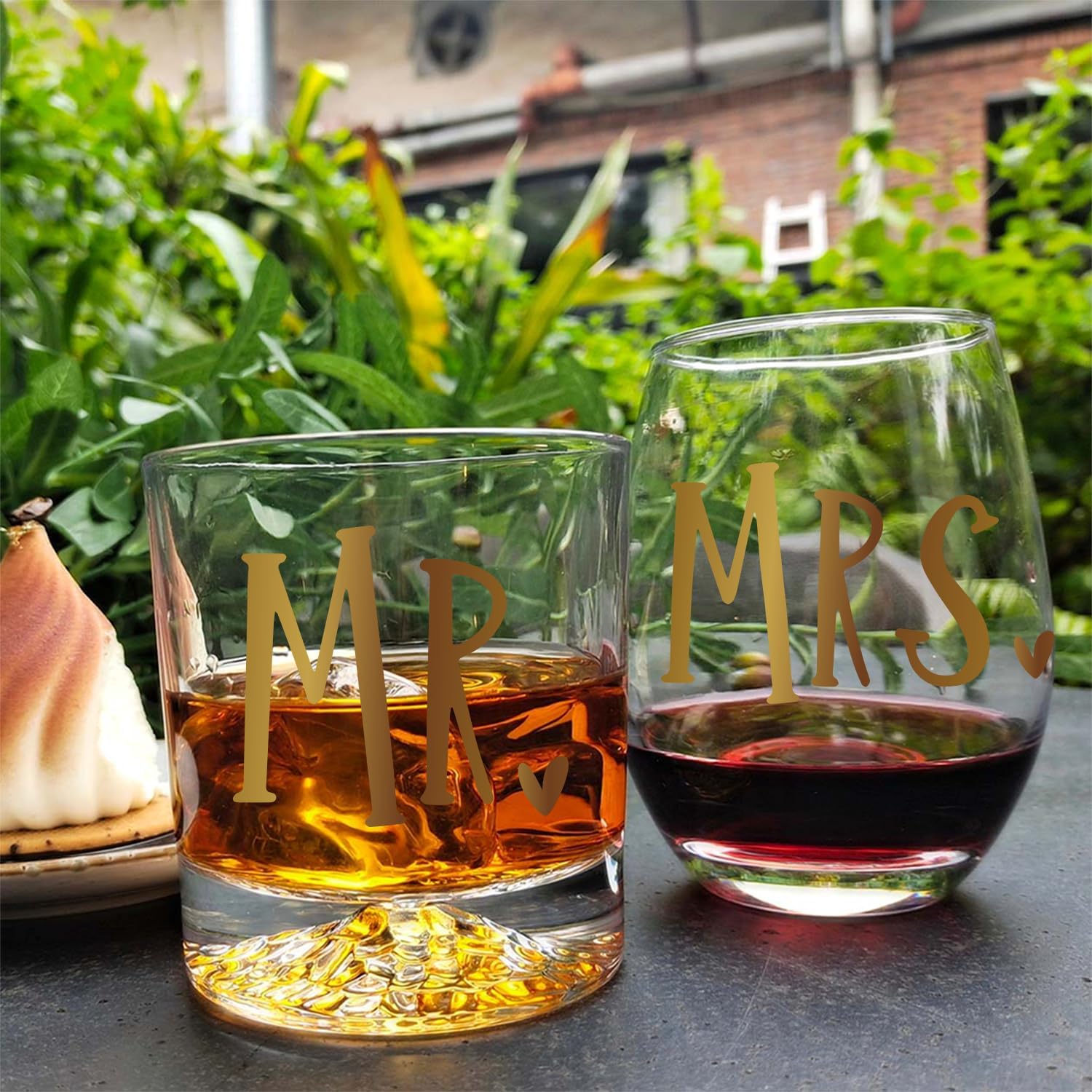 Mr Whiskey Glass and Mrs Wine Glass Gift Set, Wedding Gift Glass Set For His and Hers Anniversary Engagement Gifts for Him and Hers, Gift for Couples and Newlyweds – Husband and Wife-215