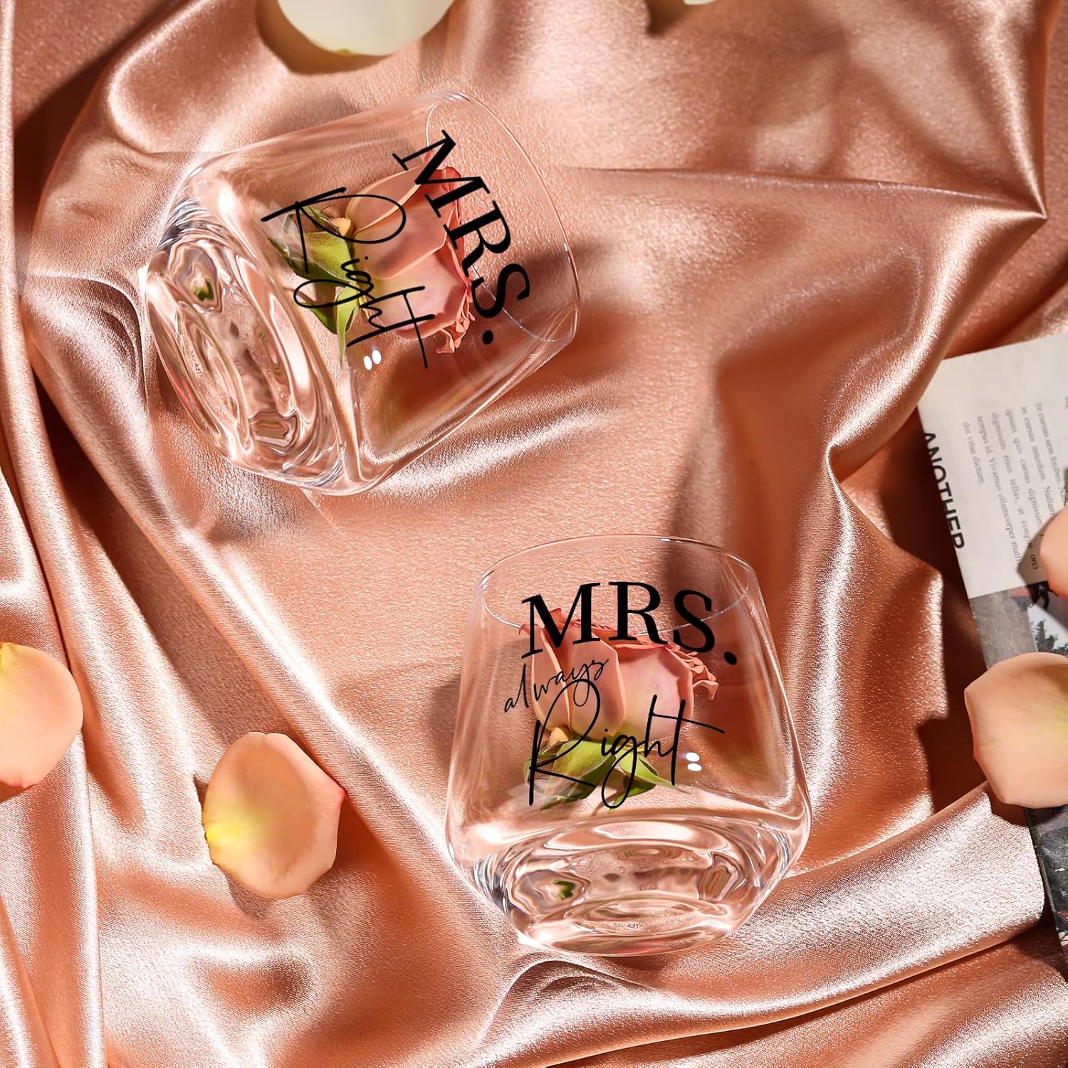 Physkoa Lesbian Wine Glasses Set of 2 Mrs Right& Mrs Always Right Wedding,Engagement, Anniversary, Birthday Gift for Lesbian Couples