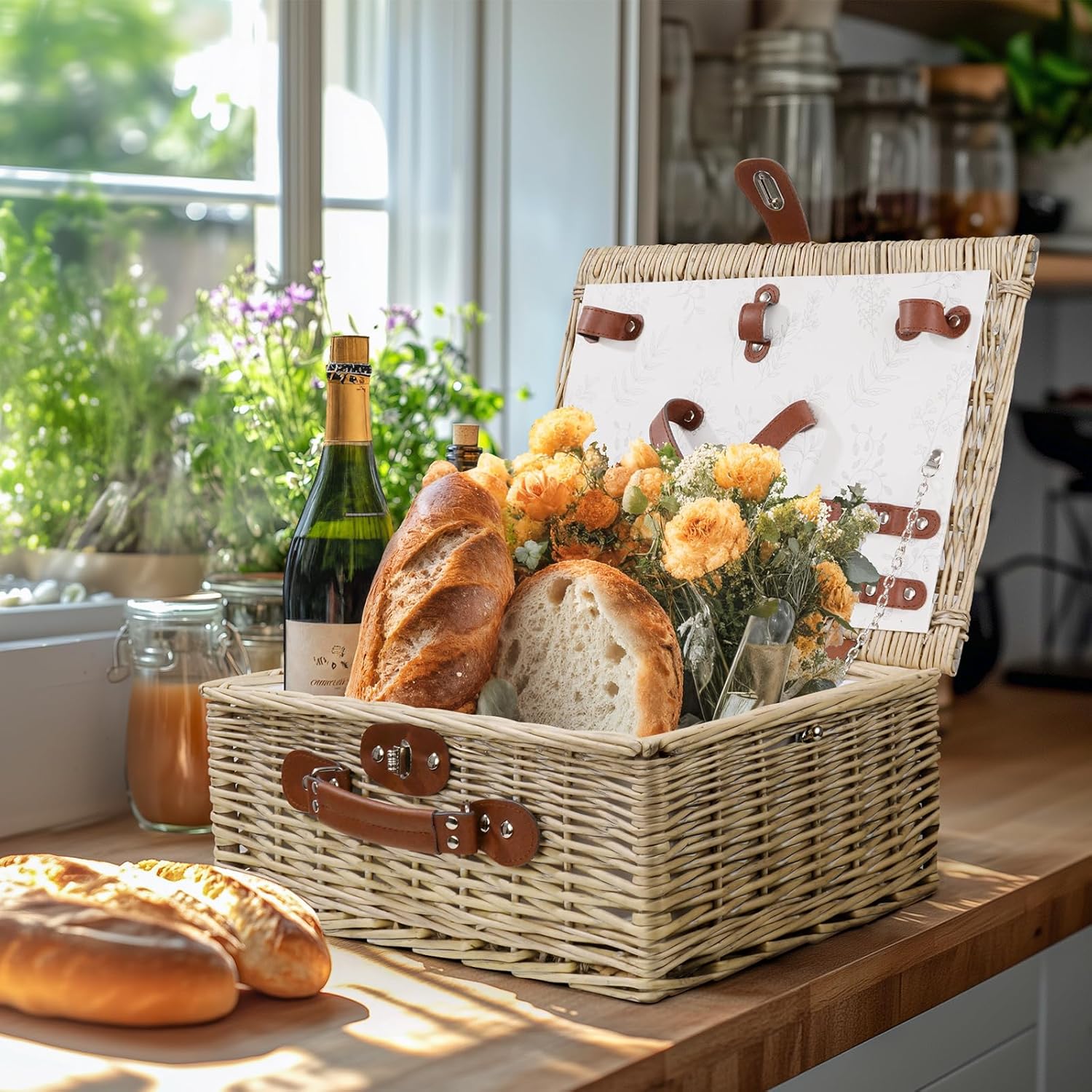 Picnic Basket for 2, Bridal Shower Gift Wedding Gifts with Mr Mrs Wine Glasses and Greeting Card, Engagement Newly Weeding Gifts for Couples 2025, Wicker Picnic Set Kit with Blanket Cooler for Beach