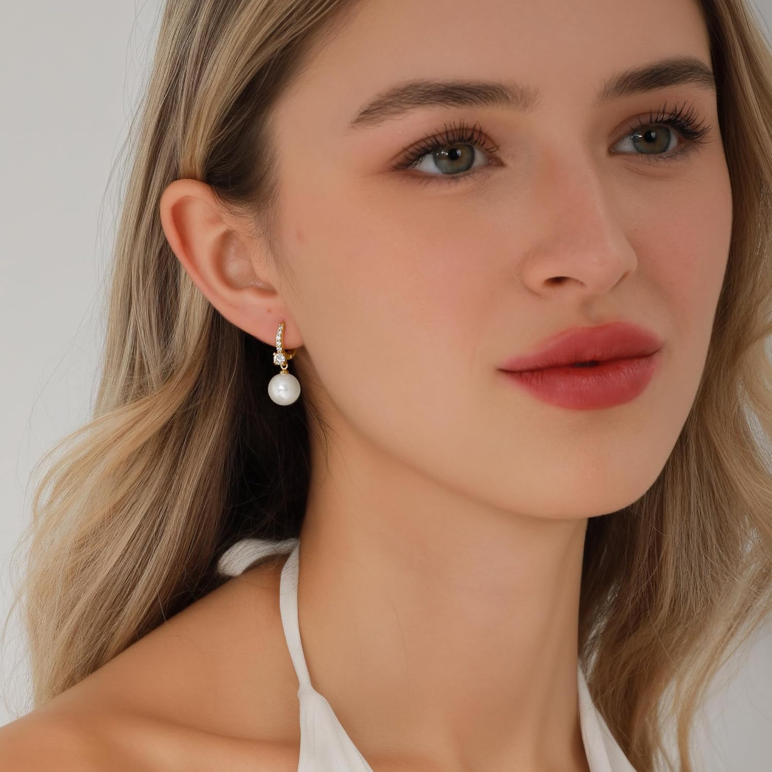 Pearl Earrings for Women 14K Gold Plated Hypoallergenic Pearl Earrings 5A Cubic Zirconia Dangle Earrings Elegant Jewelry
