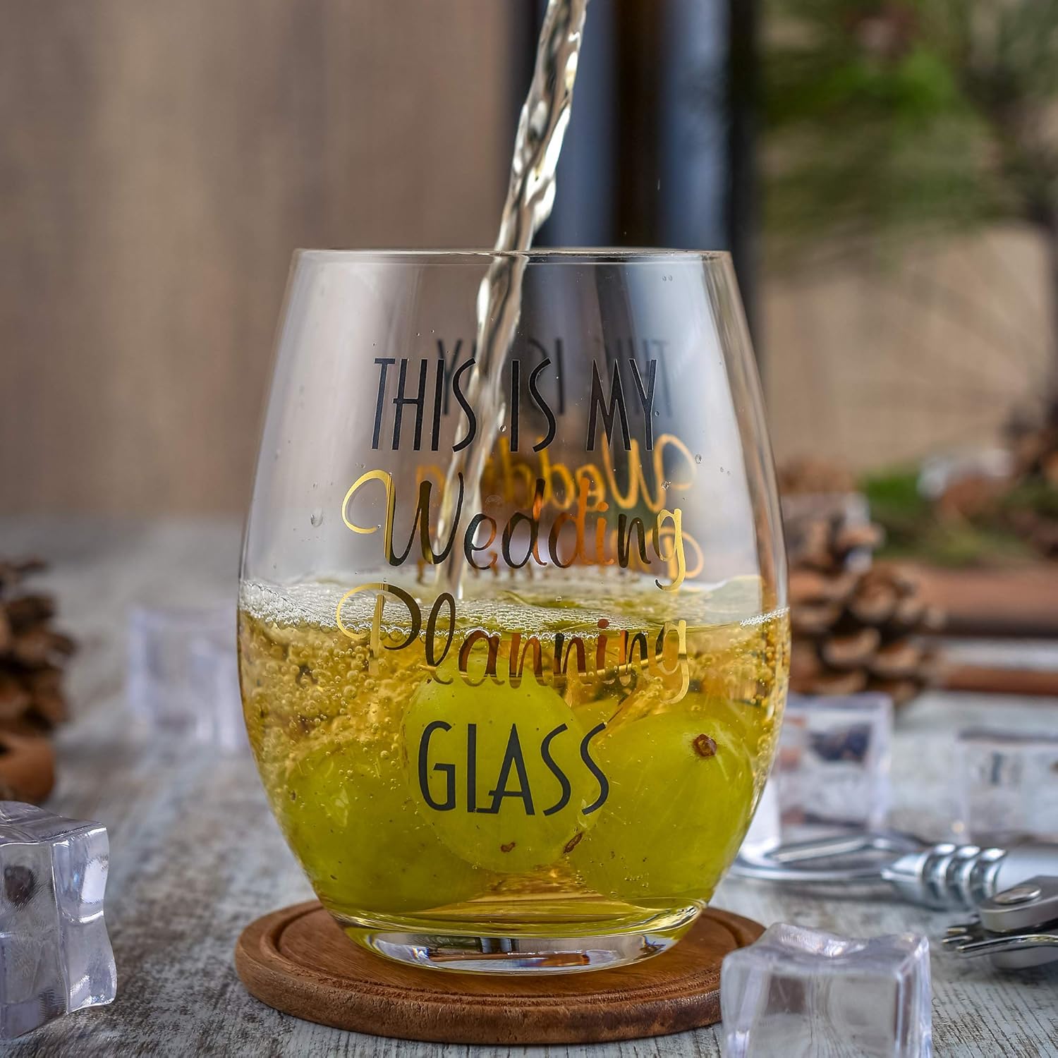 Greenline Goods Toasting Glasses for Bride and Groom | Set of Two (1 Beer & 1 Stemless Wine Glass) – Engagement Bachelorette Gifts for Bride Wedding Planning