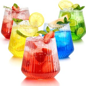 36 Pcs 12 oz Plastic Ribbed Wine Glasses, Reusable Champagne Glasses Elegant Whiskey Glasses Ideal for Weddings, Bars, Christmas, Halloween,Holidays,pool party,Daily Use