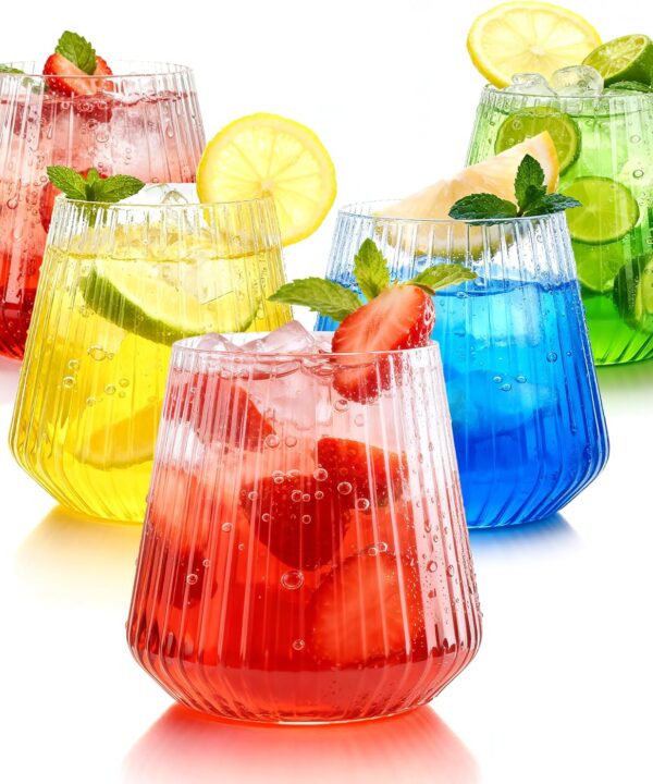 36 Pcs 12 oz Plastic Ribbed Wine Glasses, Reusable Champagne Glasses Elegant Whiskey Glasses Ideal for Weddings, Bars, Christmas, Halloween,Holidays,pool party,Daily Use