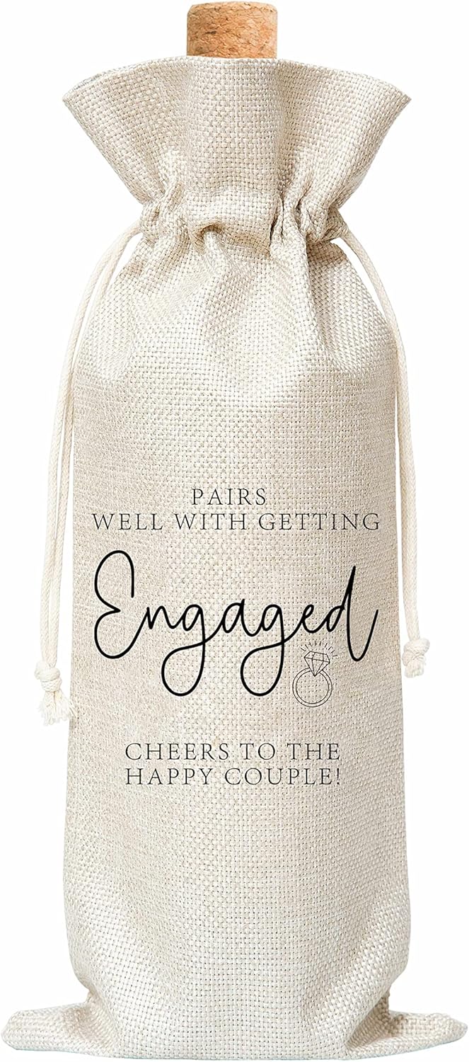 Engagement Wine Gift Bag, Wine Bag for Getting Married, Engagement, Bride and Groom, Couples, Her, Him, Wedding, Save the Date Wedding, 1 Pc Burlap Wines Bottle Cover Bag (a19)