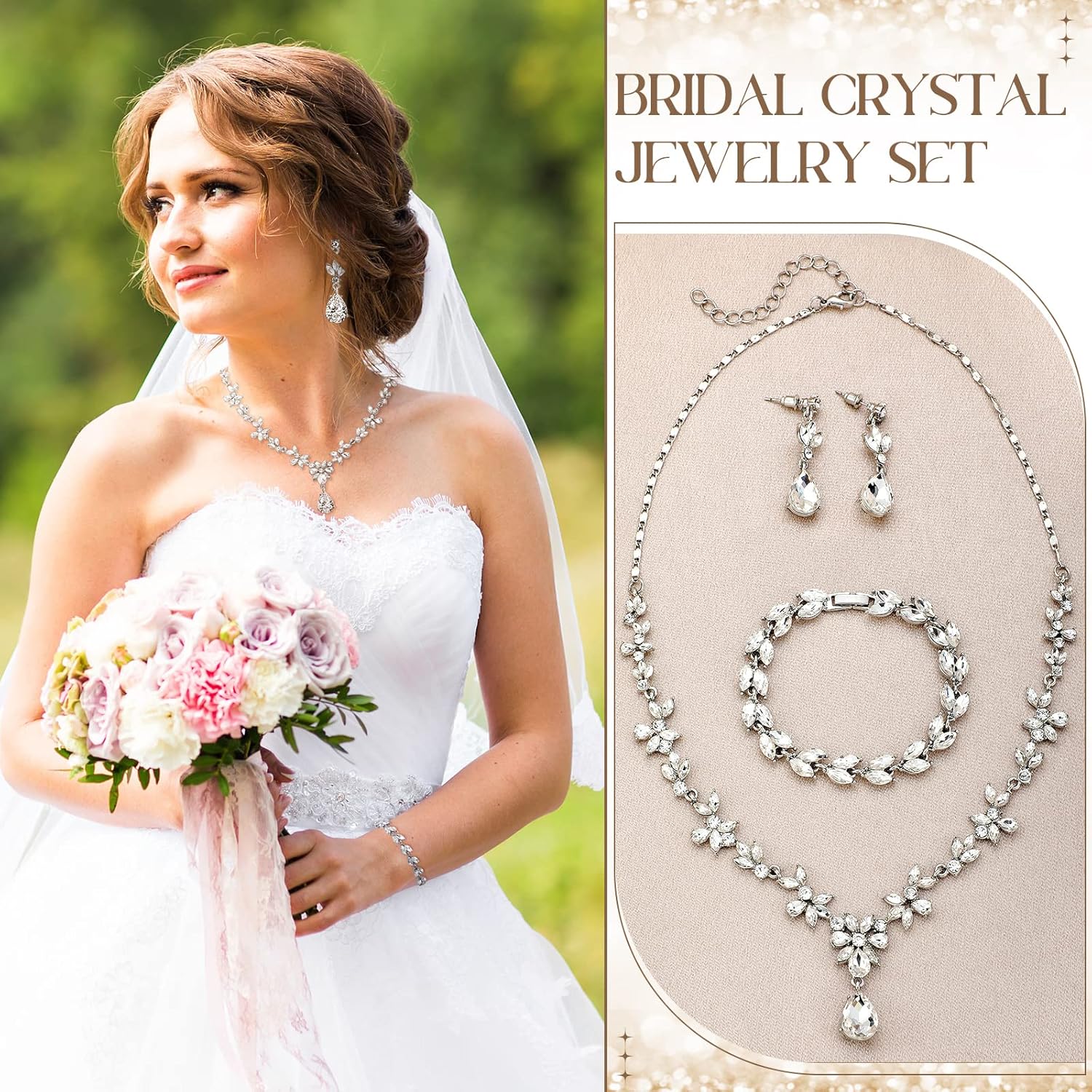 Henoyso Bride Jewelry Set 5 Pieces Wedding Jewelry for Bride Rhinestone Jewelry Set for Wedding Bridal Bachelorette Party Prom