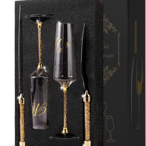 Wedding Cake Knife and Server Set, Champagne Flutes Print Mr and Mrs for Bride and Groom Toasting Glasses Wedding Bridal Shower Gifts