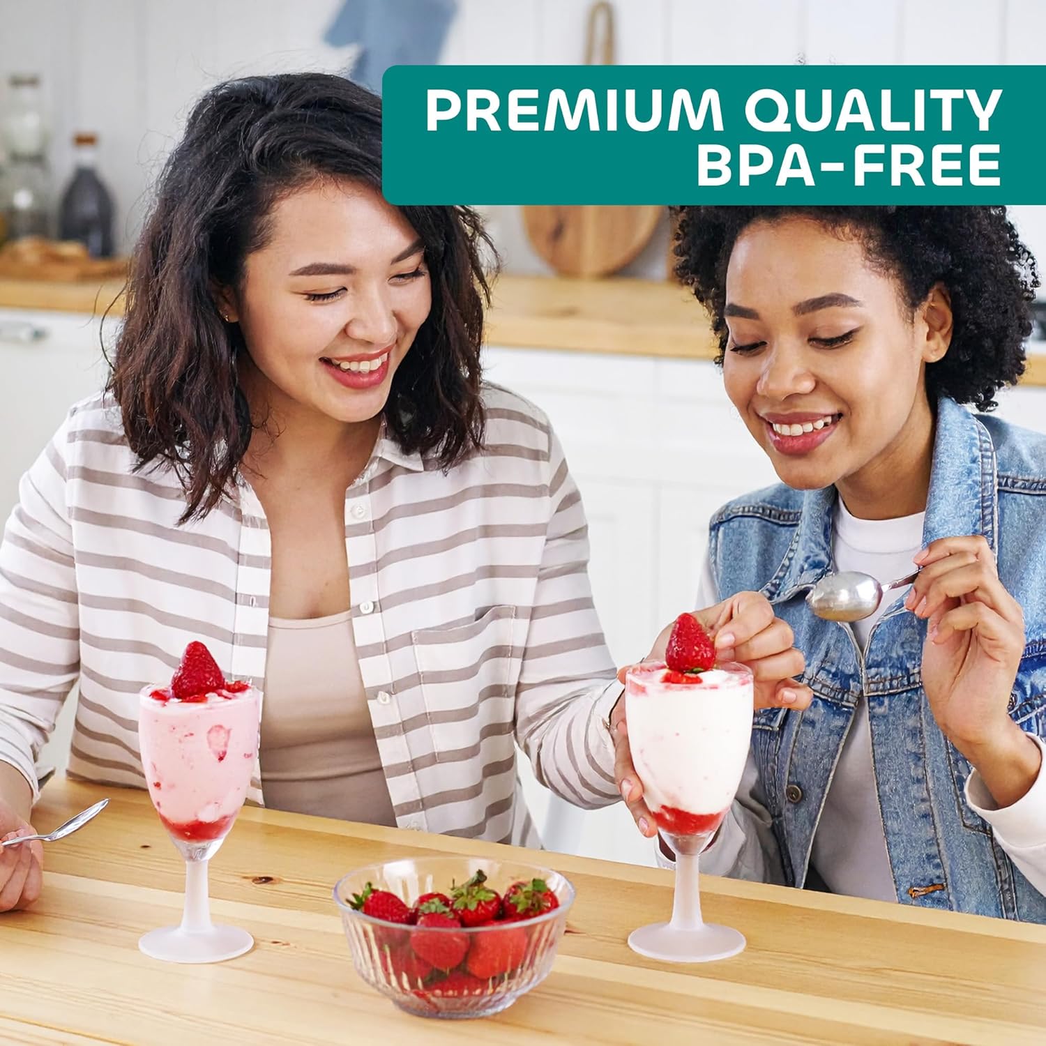 JoyServe 24 Plastic Wine Glasses Disposable – 7 Oz Clear BPA-Free Plastic Glasses with Stem, Reusable Party Wine Cups for Outdoor Parties, Weddings, Toasts, Drinks, Catering (Bulk Pack of 24)