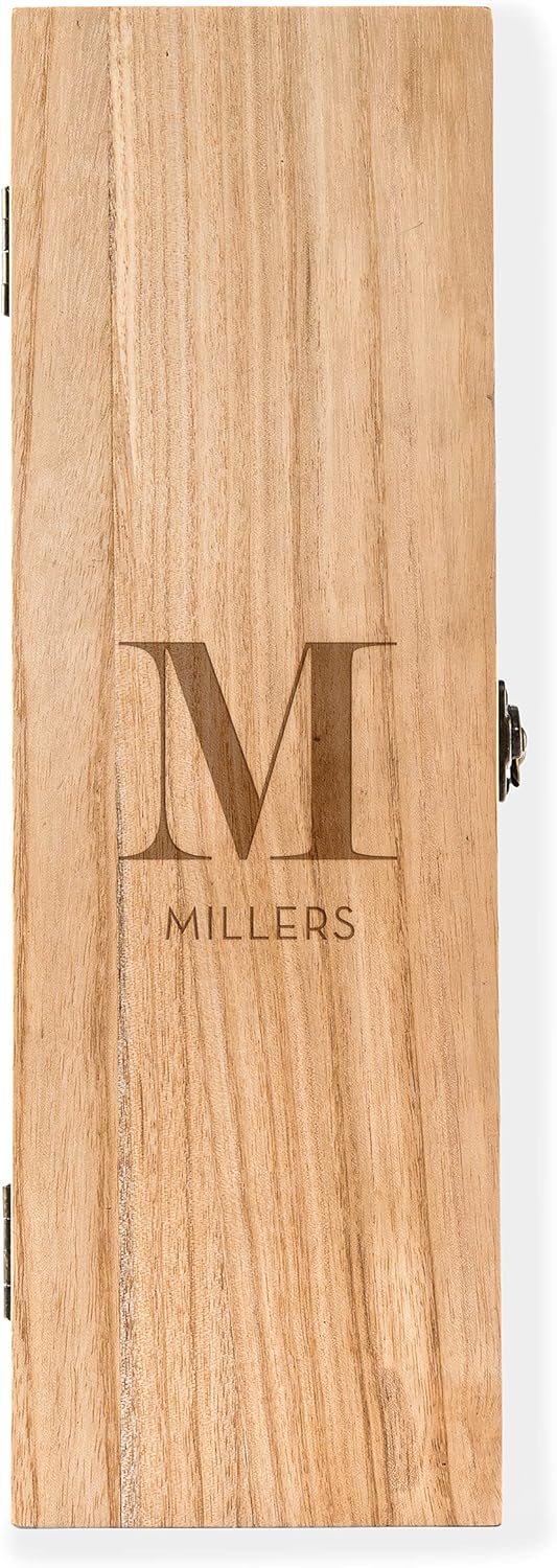 Weddingstar Custom Engraved Wooden Wine Gift Box with Lid – Modern Serif Monogram