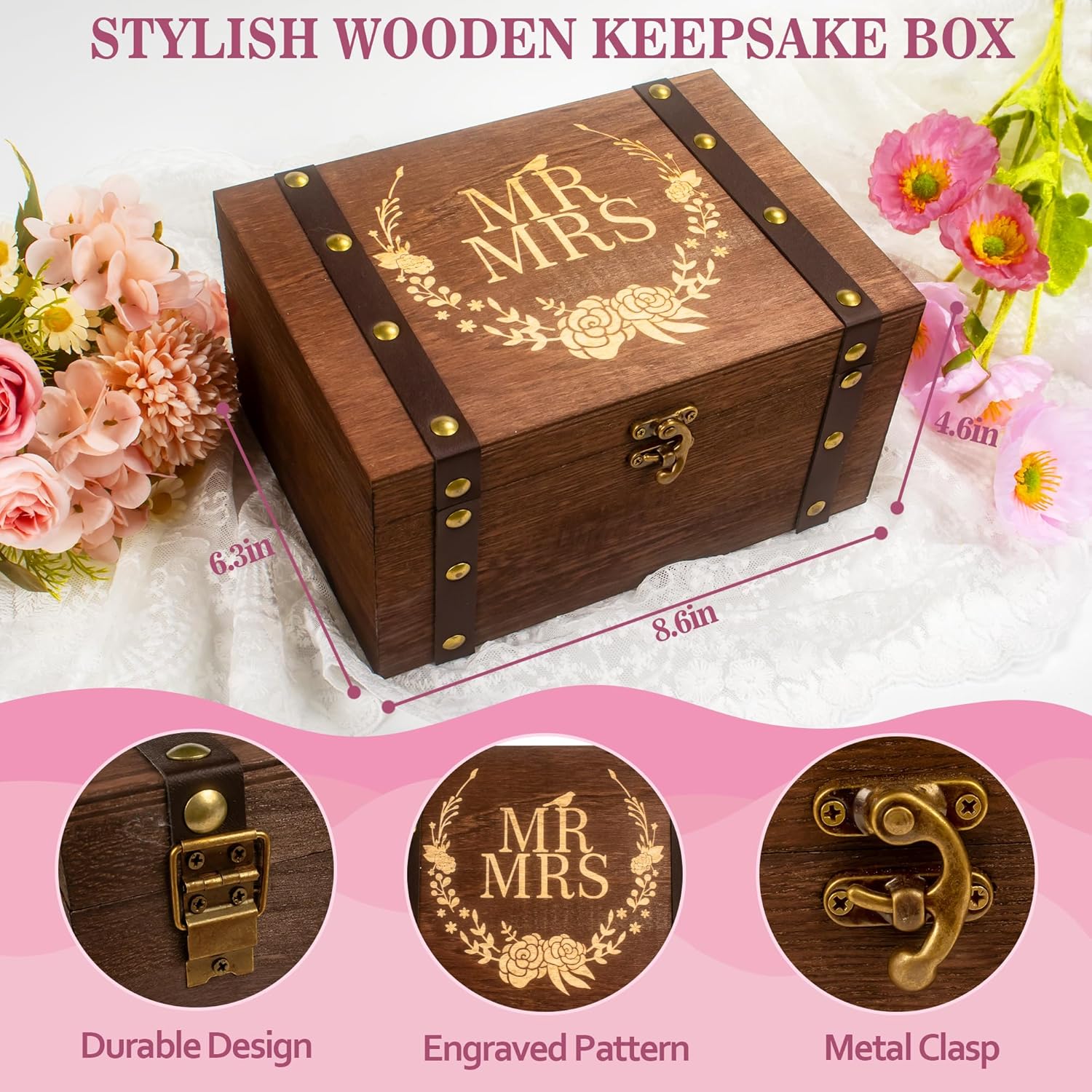 Melonva Wedding Keepsake Box With Gold Wine Glasses – Engagement Gifts for Couples 2024 – Memory Box for Newly Engaged Fiance (Rings), Normal