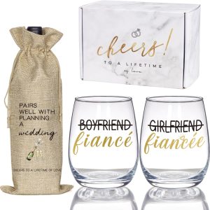 Engagement Gifts for Couples, Newly Engaged Wine Glass and Bag Set, Fiance Gifts for Women Her Girlfriend, Just Engaged Decorations for Engagement Wedding Party