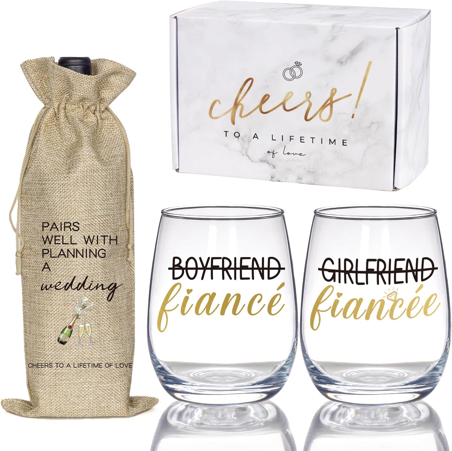Engagement Gifts for Couples, Newly Engaged Wine Glass and Bag Set, Fiance Gifts for Women Her Girlfriend, Just Engaged Decorations for Engagement Wedding Party