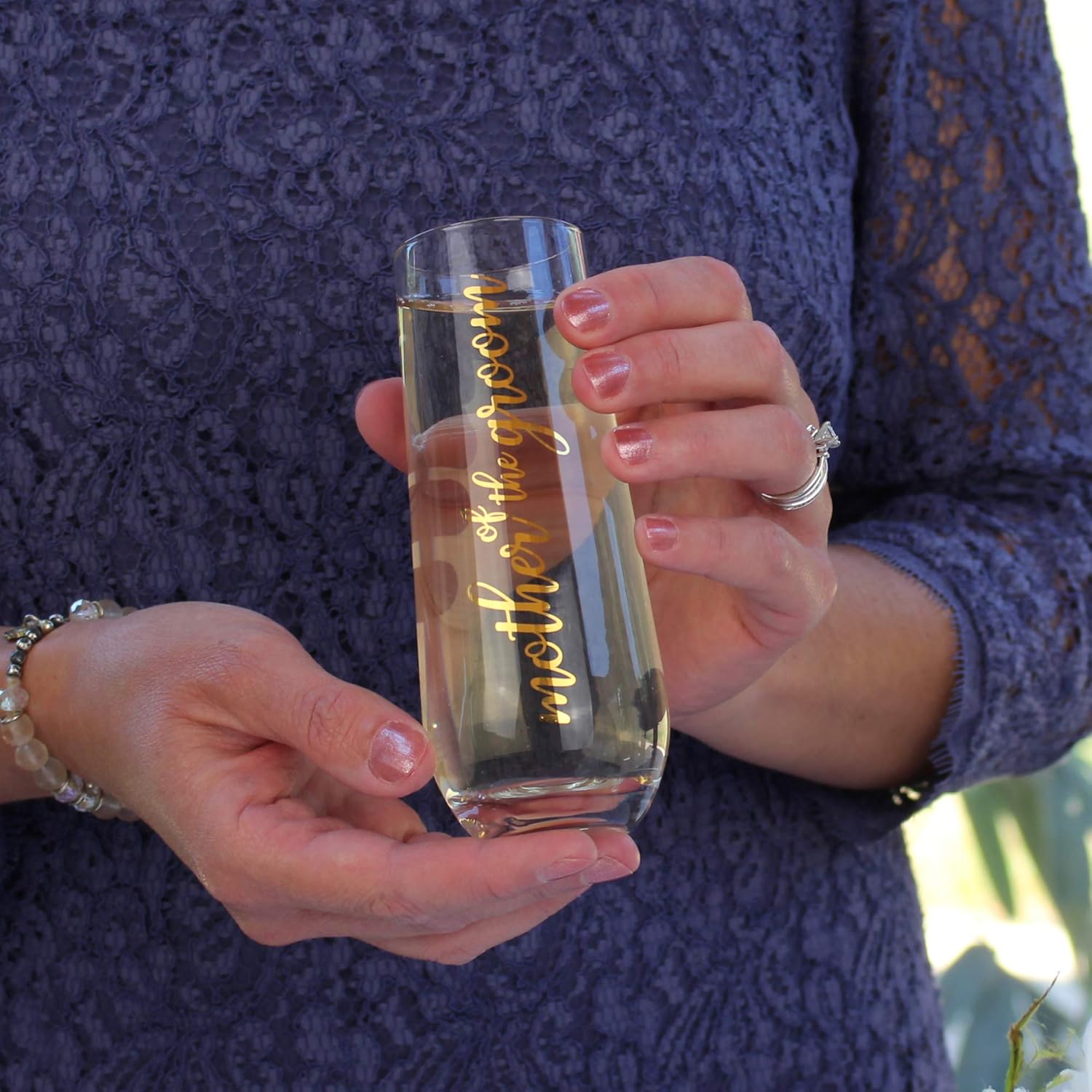 Lillian Rose Mother of Groom Stemless Champagne Wedding Toasting Glass, 2x2x5.75, Gold (G116 MG)