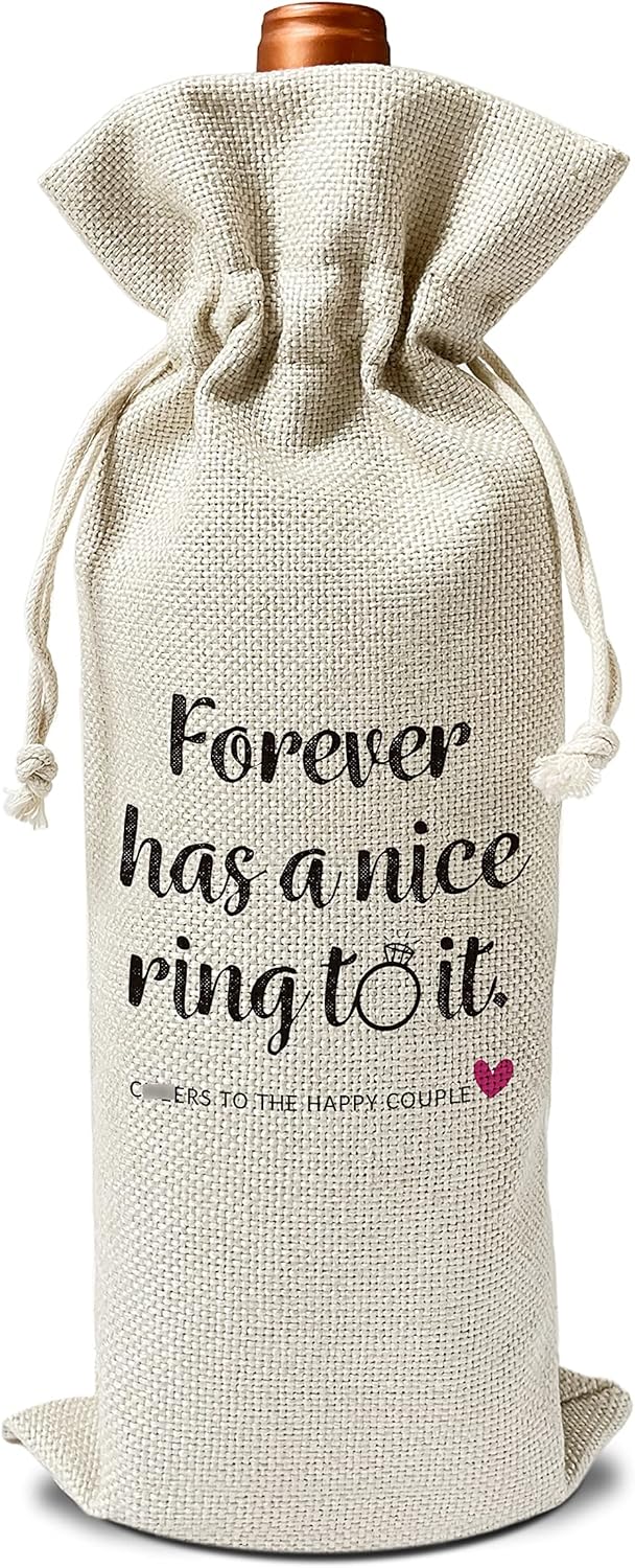 Wedding Wine Gift Bags - Gift for Bride-To-Be, Wedding, Engagement Party - Reusable Burlap With Drawstring Gift Bag (5.5"x 13.5")-1 Pcs/jiu026