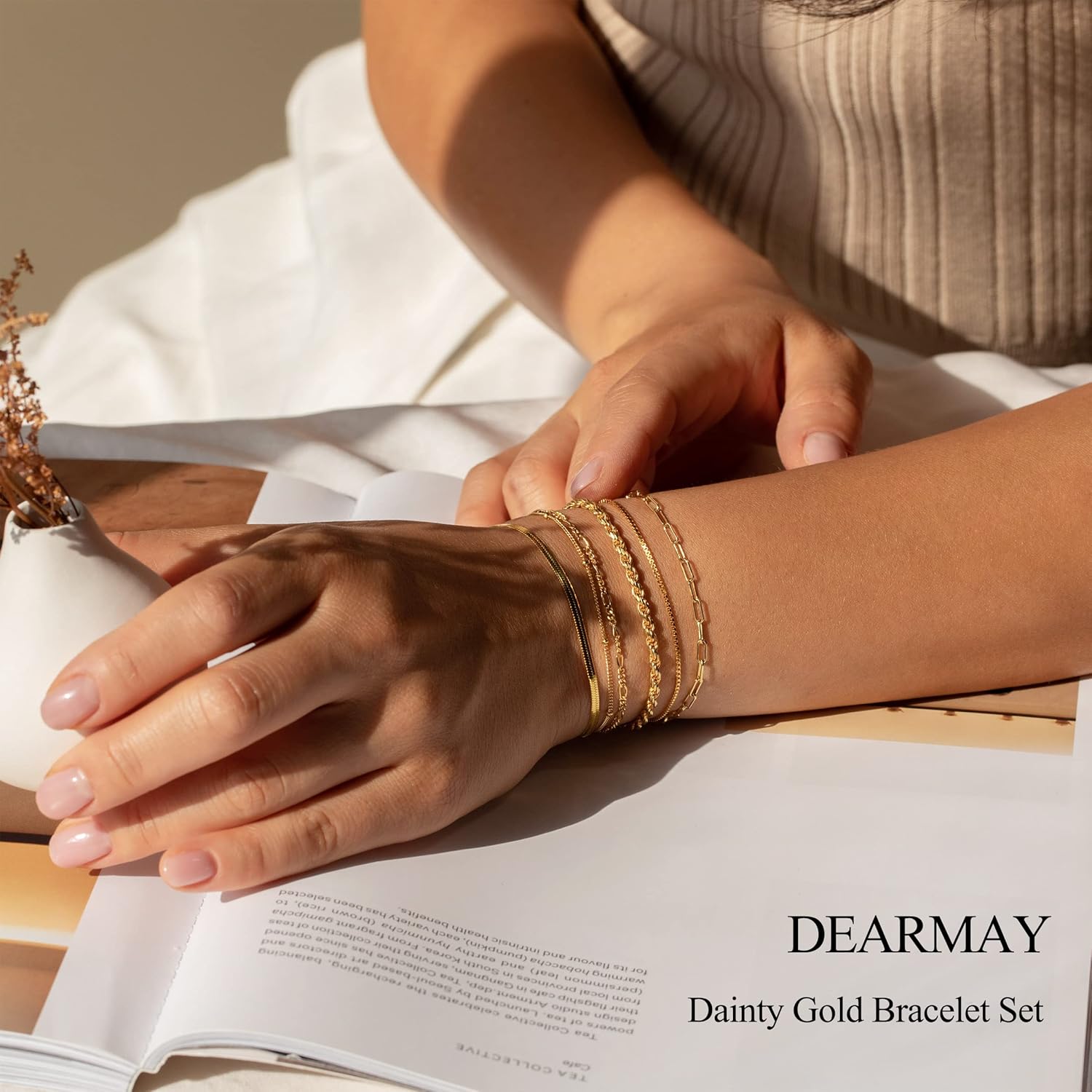 DEARMAY Gold Bracelets for Women Waterproof, 14K Gold Plated Jewelry Sets Trendy Thin Dainty Stackable Cuban Link Paperclip Chain Bracelet Pack Fashion Accessories Gifts for Womens