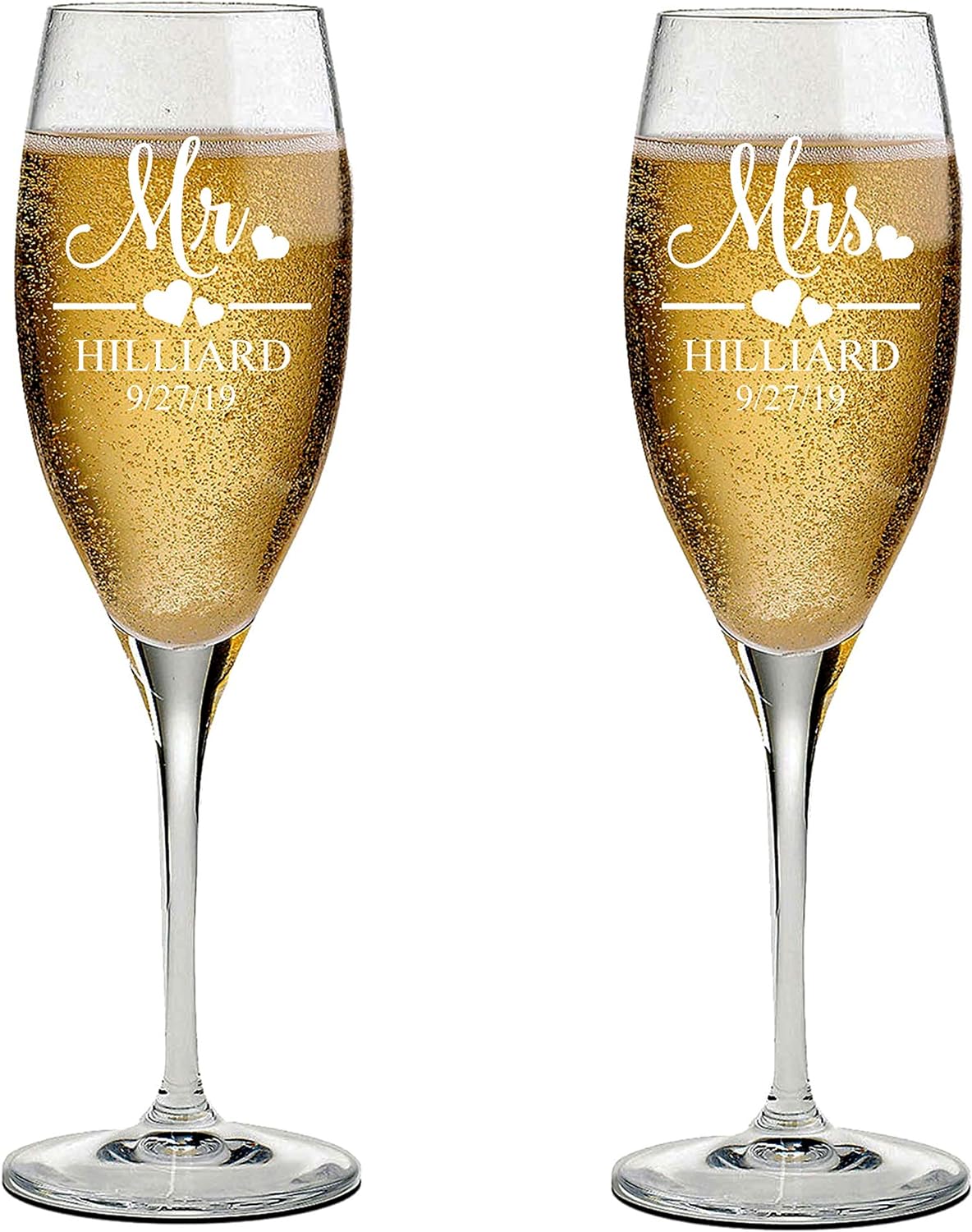 Mr and Mrs Wedding Toasting Champagne Flutes, Set of 2, Laser engraved Tosting Flutes Engraved Personalized Glasses for Bride and Groom