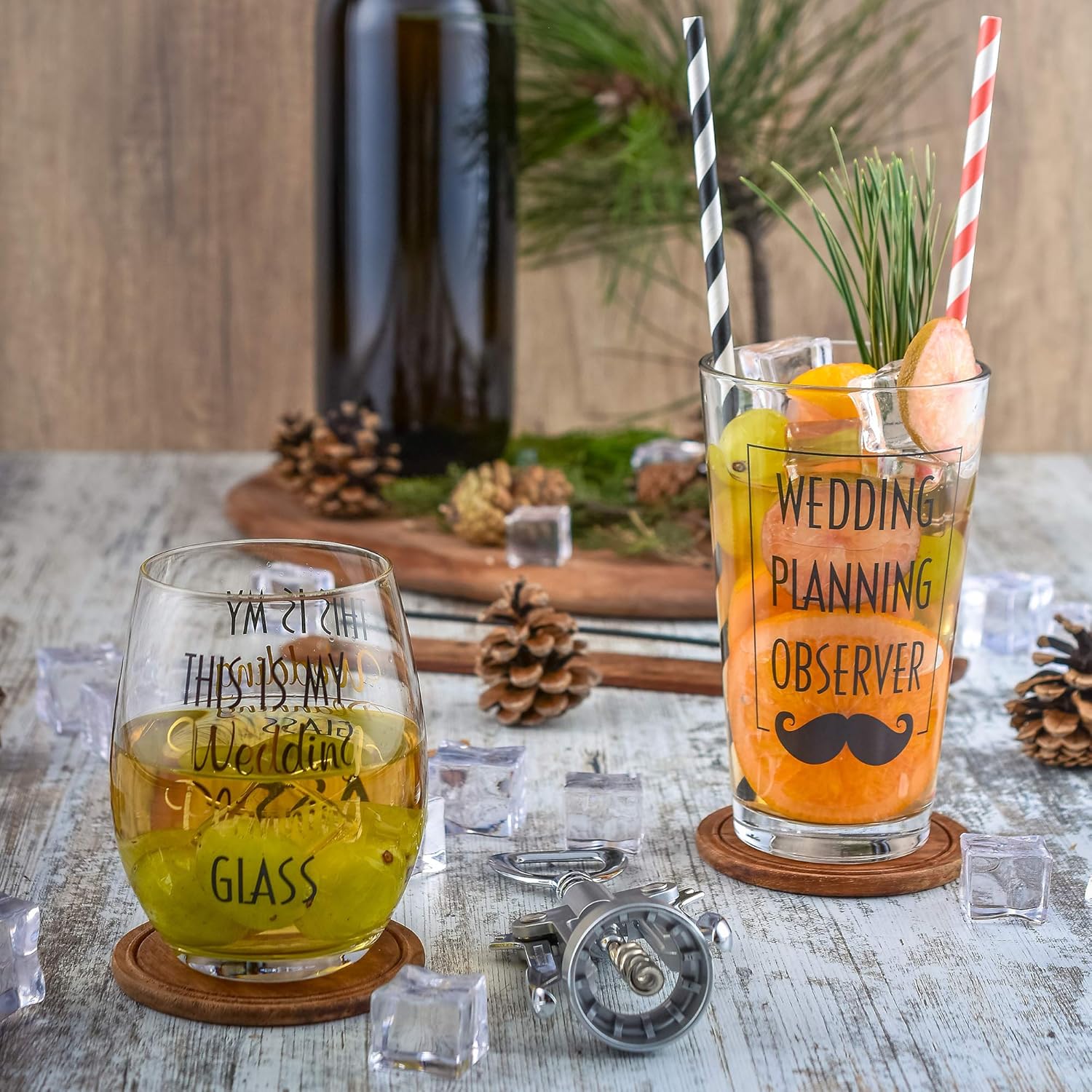 Greenline Goods Toasting Glasses for Bride and Groom | Set of Two (1 Beer & 1 Stemless Wine Glass) – Engagement Bachelorette Gifts for Bride Wedding Planning