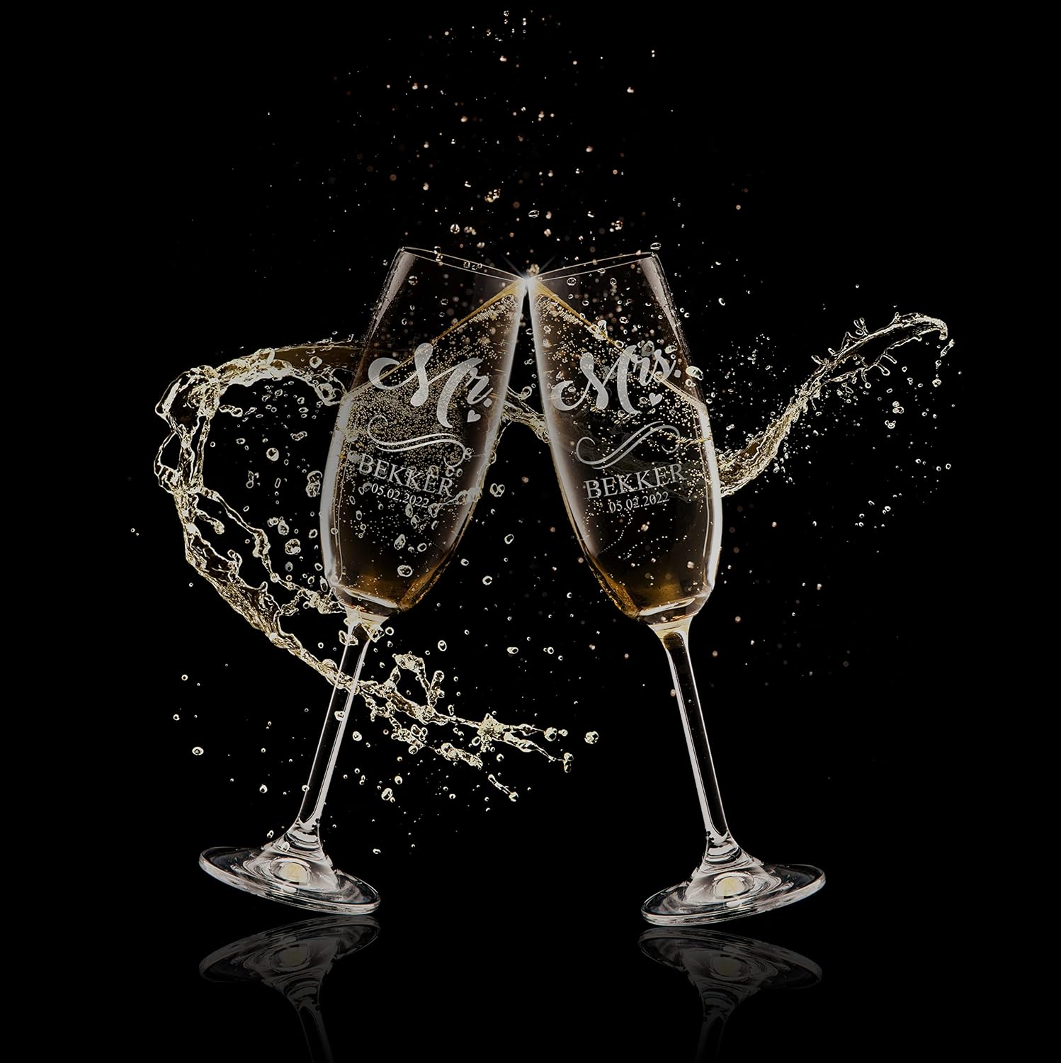 Gifts Inscribed Personalized Champagne Glasses Set of 2 Engraved Mr and Mrs Champagne Flutes Custom Stemmed Glassware Gift for Wedding, Engagement, Anniversary, Bridal Party