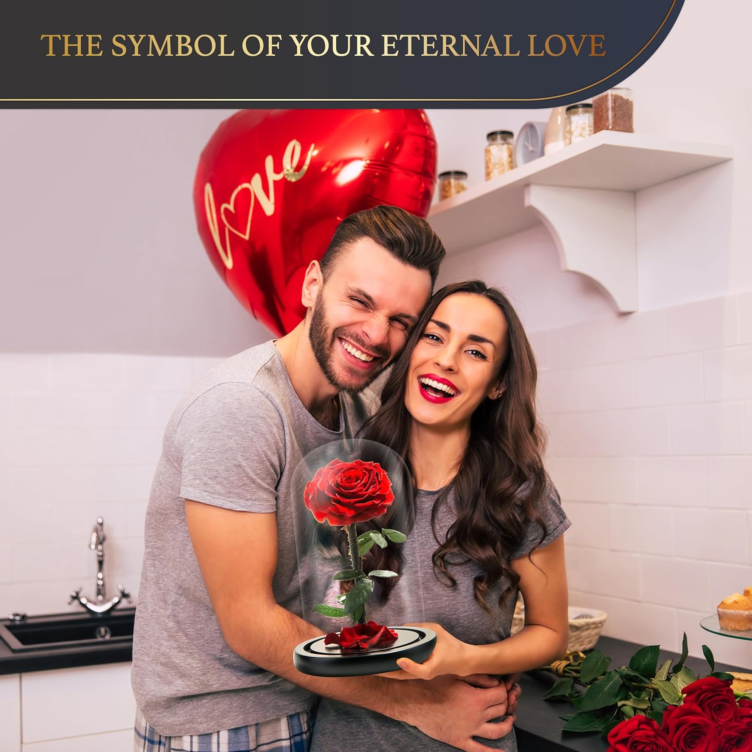 Forever Preserved Rose – Eternal Rose in Glass Dome – Beauty and The Beast Rose for Mom – Fresh Flowers in Glass (Red, 9 Inch)