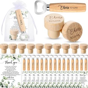 Barydat 36 Sets Wedding Favors for Guests Bulk Engraved Wood Wine Corks Beer Bottle Openers with Wedding Thank You Cards Organza Bags Cheers to Love Appreciation Gifts Bridal Shower Souvenirs