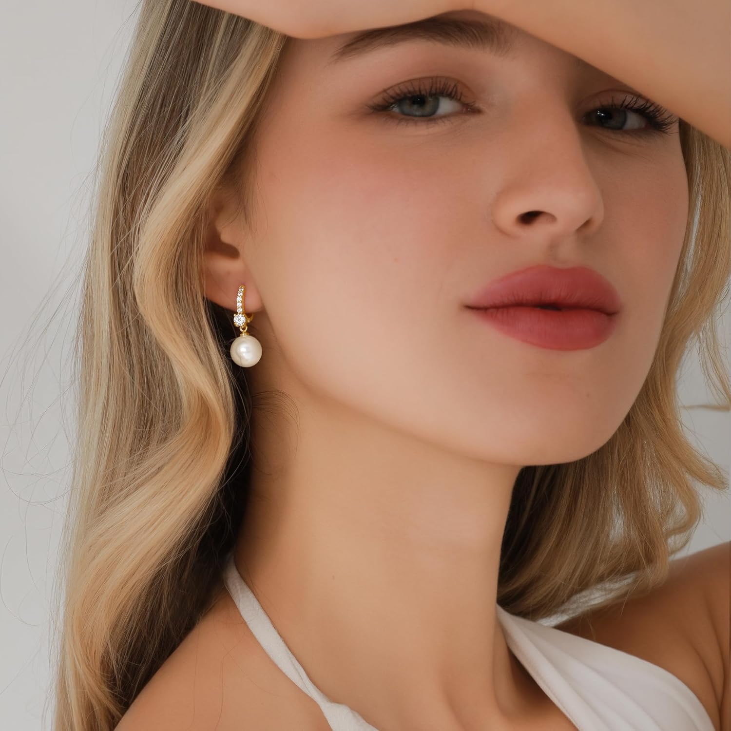 Pearl Earrings for Women 14K Gold Plated Hypoallergenic Pearl Earrings 5A Cubic Zirconia Dangle Earrings Elegant Jewelry