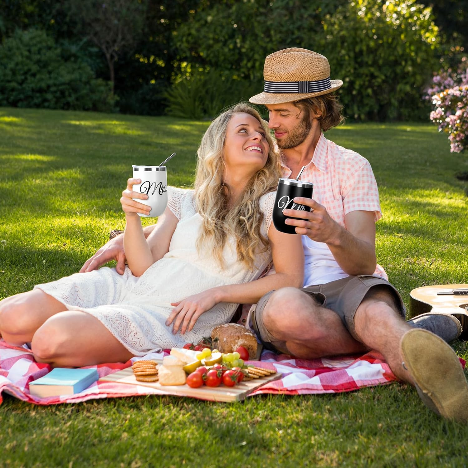 AW BRIDAL Wedding Gifts for Bride Groom, Mr and Mrs Wine Gift Basket for Engagement Bachelorette Party, Anniversary Insulated Wine Cooler Bag Tumblers with Accessories Set for Honeymoon Beach Travel