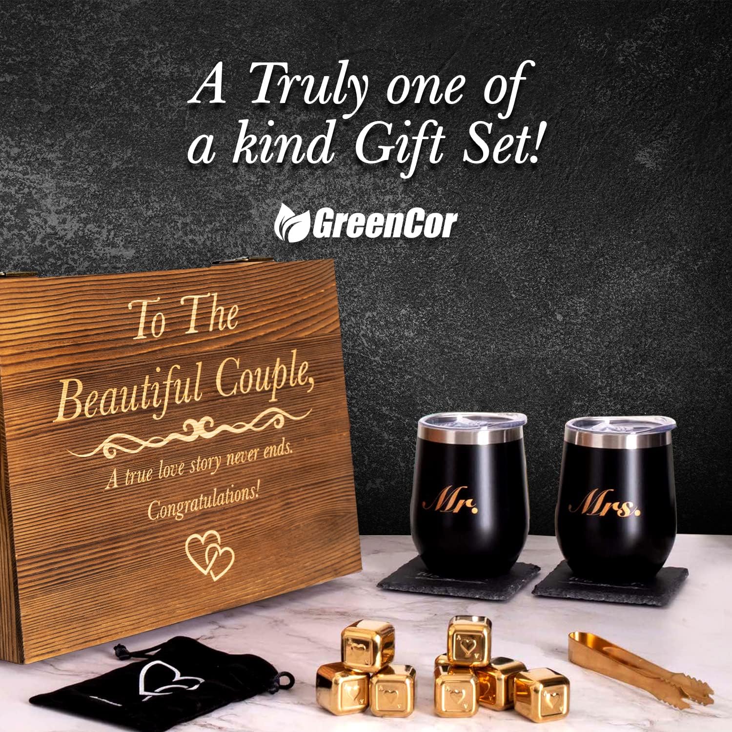 Unique Gifts for Couples – Engagement Wine Tumbler Gift Set – To The Beautiful Couple, Bridal Shower Gifts for Her – Wedding Gifts for Couple – Mr and Mrs Tumbler Set