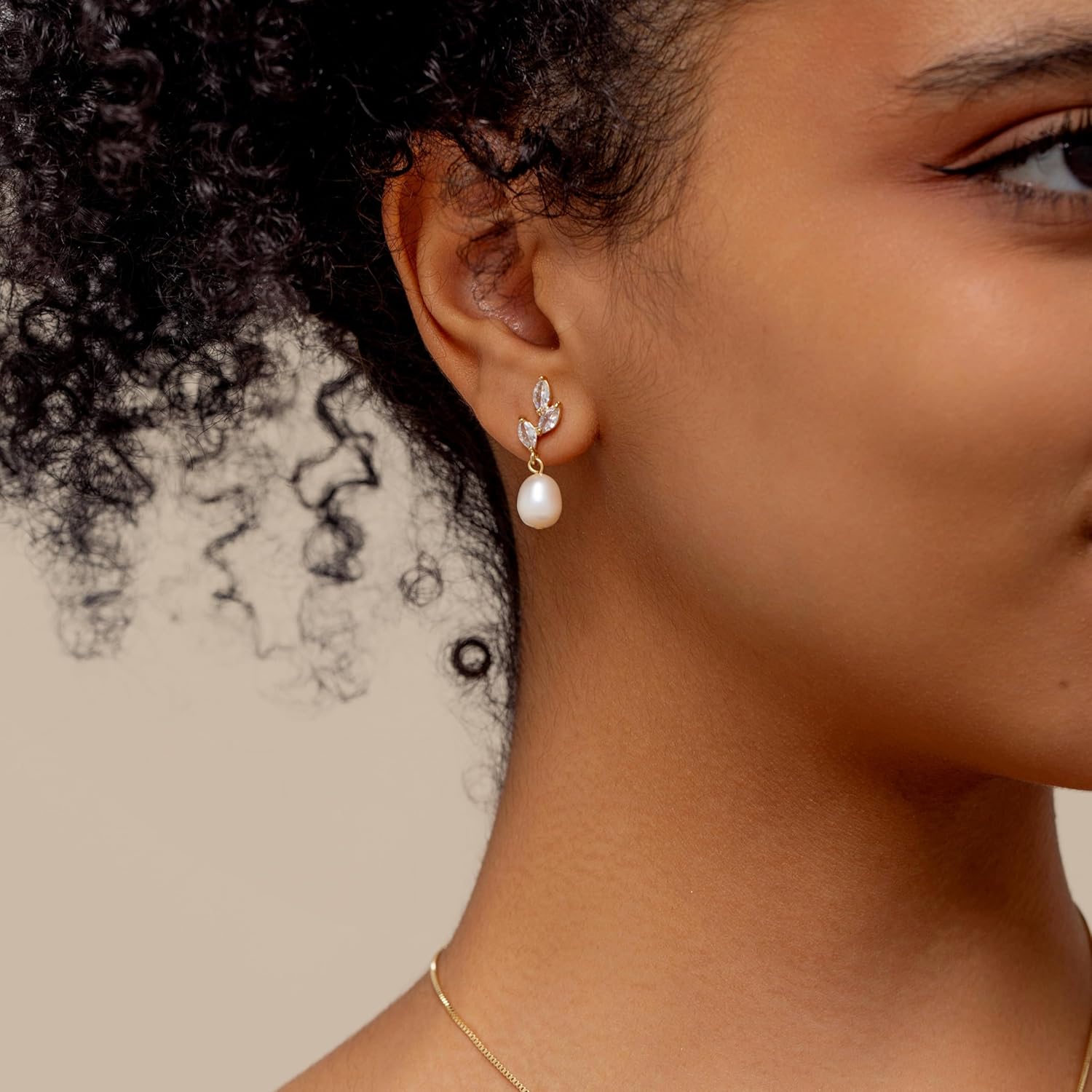 Pearl Earrings for Women – Dainty Gold Dangle Drop Earrings, 14k Gold Plated Cute Bow Design, Hypoallergenic Pearl Studs, Wedding Jewelry Gifts