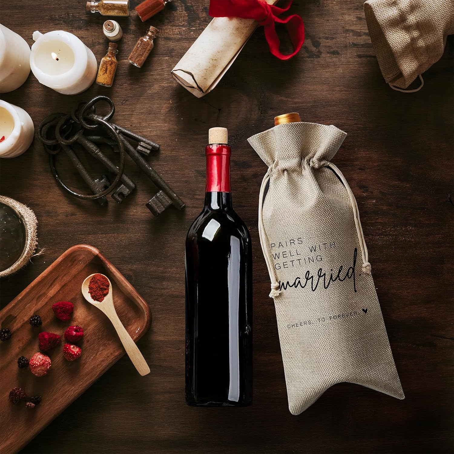 DOI-LANEE Wedding Wine Gift Bag Married Gifts for Bride Groom Bridal Shower Gifts Engagement Wedding Party Decorations Supplies Newlywed Honeymoon, 1 Pcs Burlap Wine Bottle Cover Bag – DL366