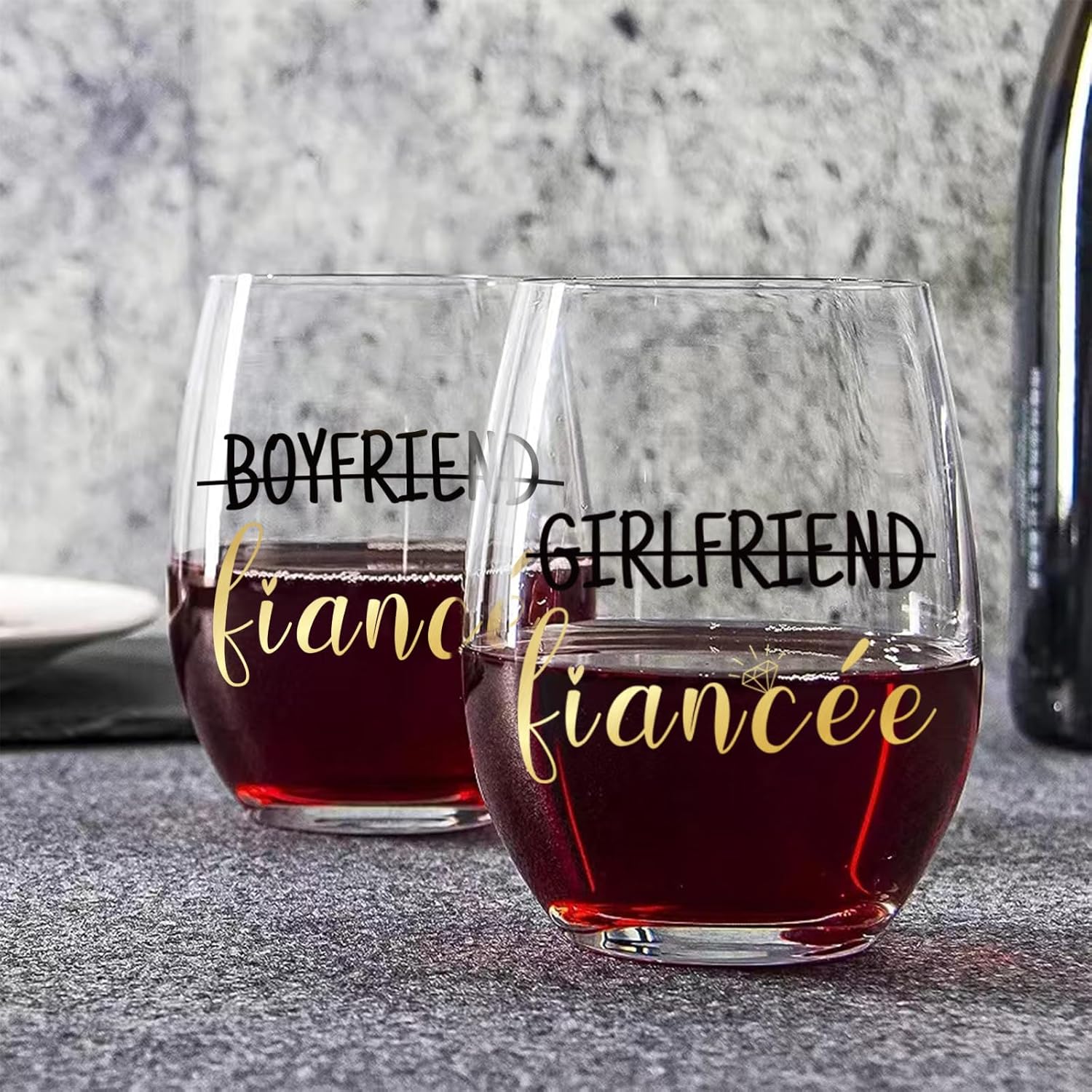 Engagement Gifts for Couples, Boyfriend and Girlfriend Wine Glass Engaged Gift Set with Wine Bag, Fiance Fiancee Gift for Him and Her Bride and Groom, Wedding Bridal Shower Gifts for Newlywed