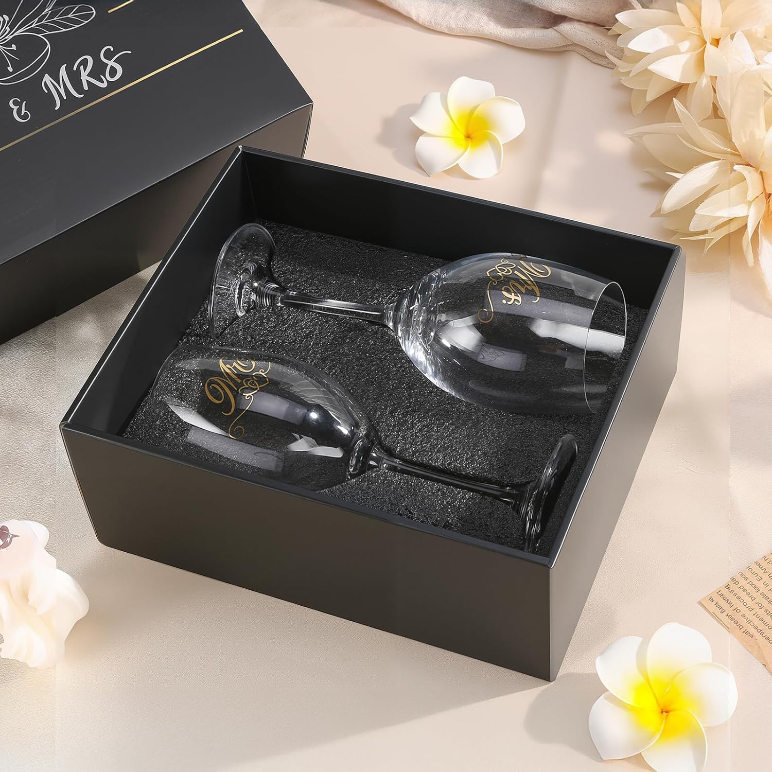 Bridal Shower Gifts Wedding Gifts Engagement Gift for Couples Newlyweds,Mr and Mrs Wine Glass Set,Wedding Glasses for Bride and Groom