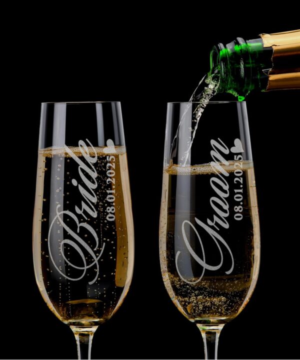Personalized Bride & Groom Wedding Champagne Flutes, Gifts for Engagement, Custom Mr & Mrs Wine Glasses - Laser Engraved Toasting Glass - Gifts for Couples, Bridal Shower, Anniversary, 2 Glass Options