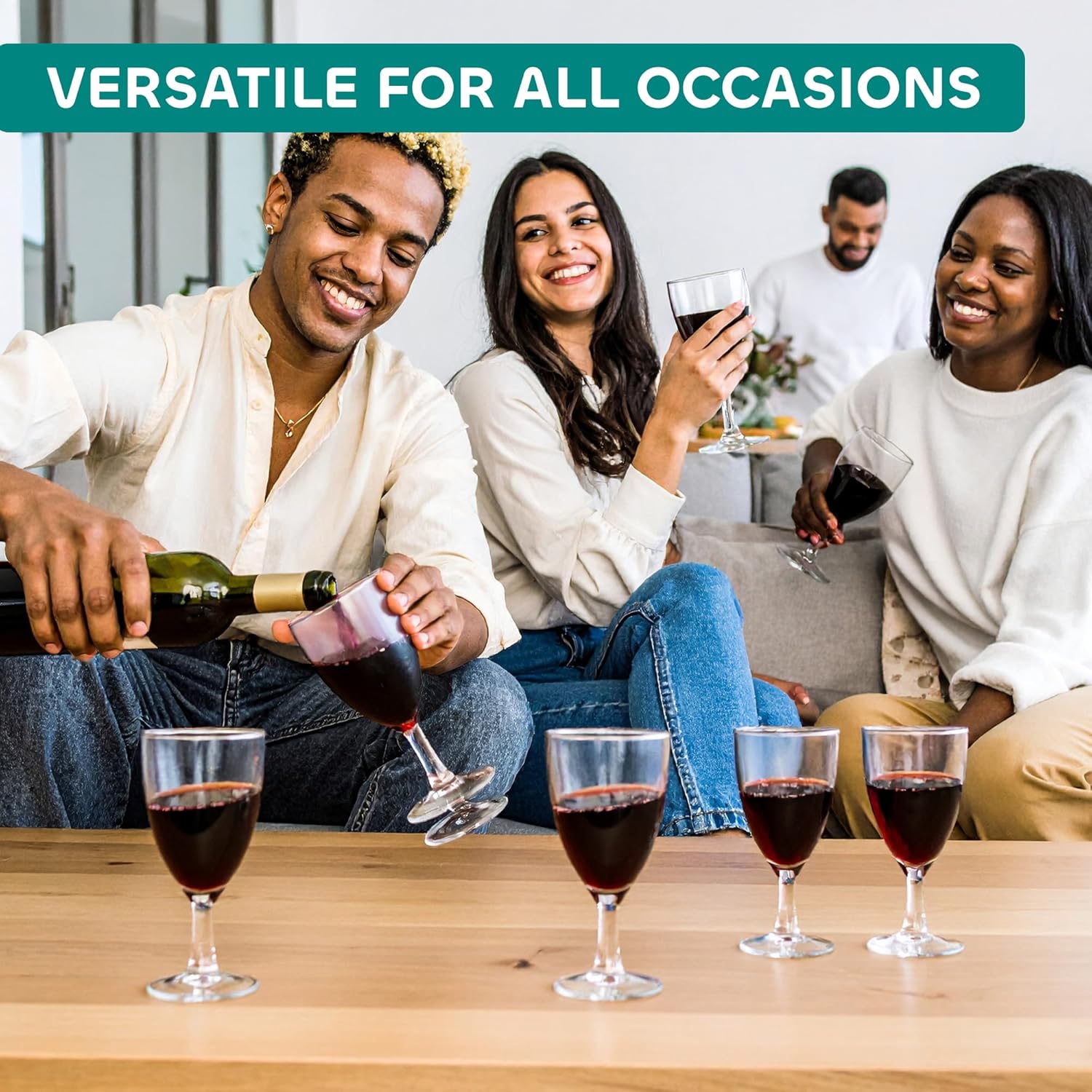 JoyServe 24 Plastic Wine Glasses Disposable – 7 Oz Clear BPA-Free Plastic Glasses with Stem, Reusable Party Wine Cups for Outdoor Parties, Weddings, Toasts, Drinks, Catering (Bulk Pack of 24)