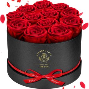 Forever Flowers,12 Red Roses in A Box, Real Preserved Roses, Birthday Gift for Women, Mother's Day, Anniversary Day- Red Roses