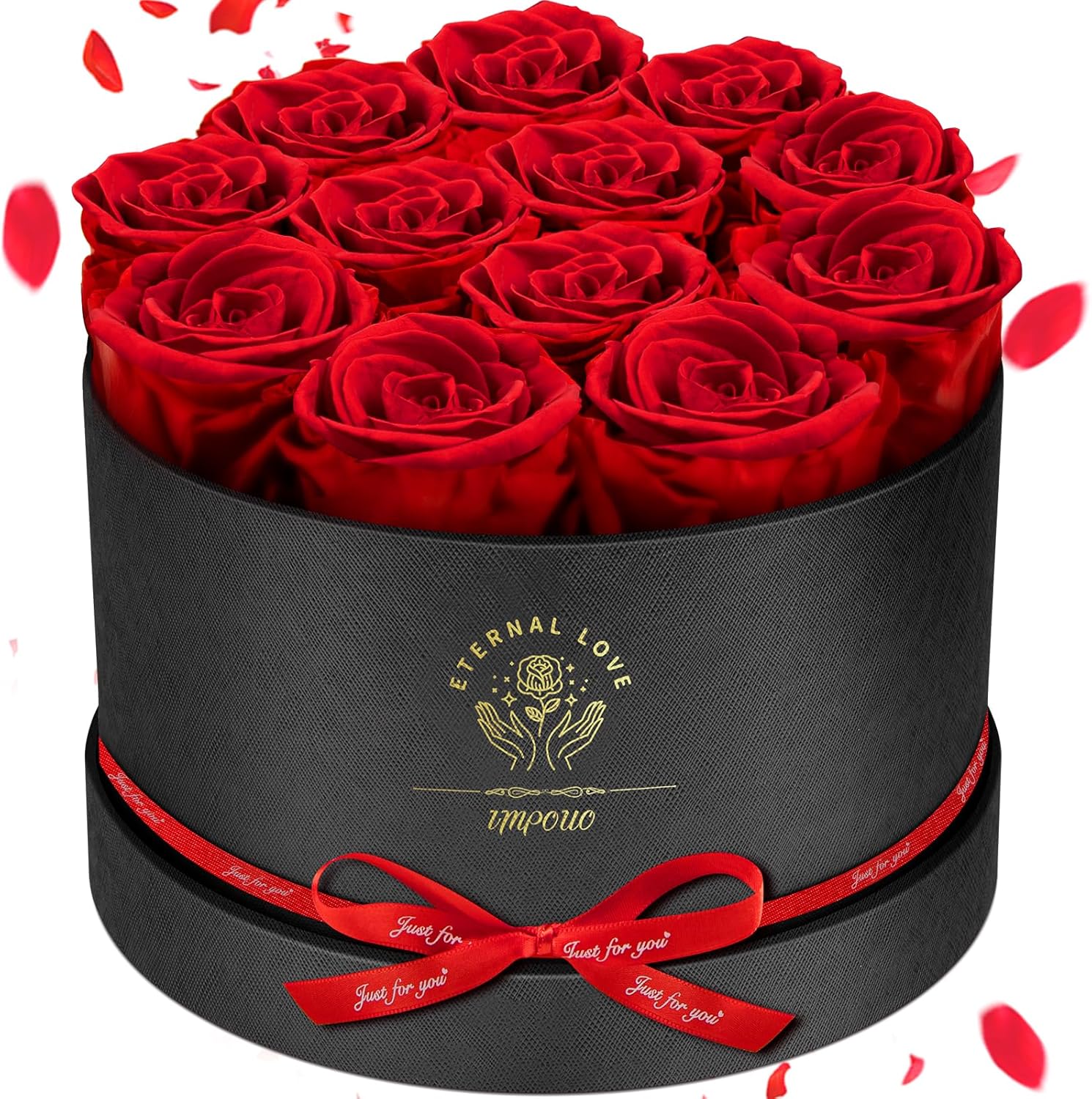 Forever Flowers,12 Red Roses in A Box, Real Preserved Roses, Birthday Gift for Women, Mother's Day, Anniversary Day- Red Roses