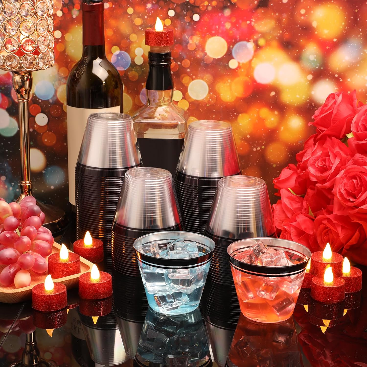 Skylety 100 Pcs Plastic Wine Cups 9 oz Disposable Clear Drinking Cup Wine Glasses Wedding Drinking Tumblers Plastic Cocktail Glasses for Halloween Christmas Graduation Birthday Bridal Party(Black)