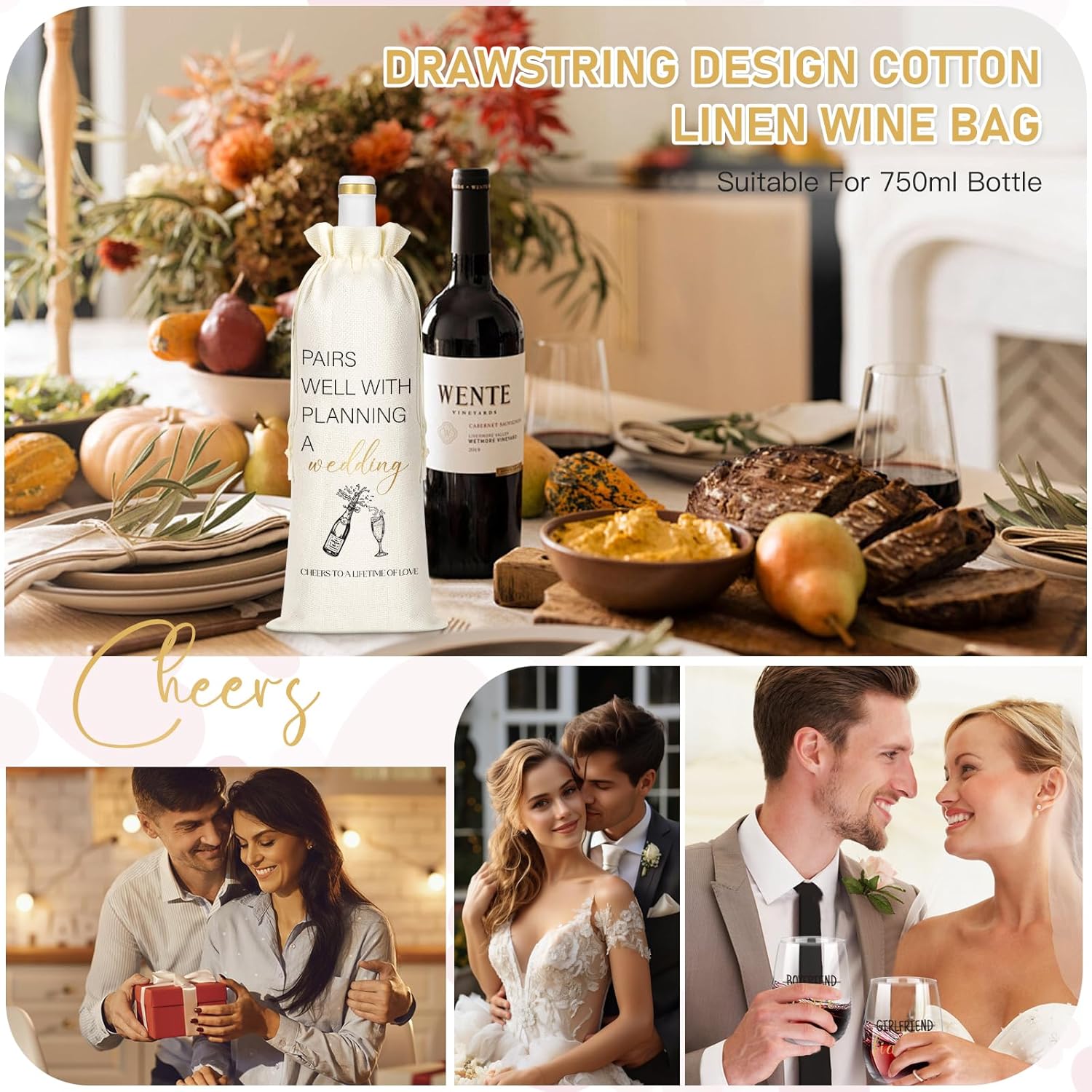 Engagement Gifts for Couples, Newly Engaged Gifts for Couples, Cool Engagement Gift for Her, Fiance Fiancee Gift for Him and Her, Bride and Groom Engagement Wine Glasses, Women Engagement Party Gifts