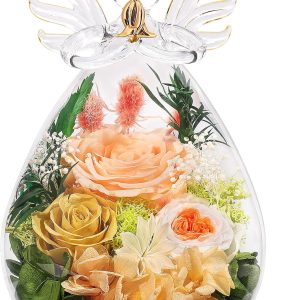 Gifts for Women Birthday Preserved Rose Forever Flower in Glass Angel Figurines Fresh Flowers for Delivery for Mom Real Colorful Roses for Grandma Sister Wife Her from Daughter