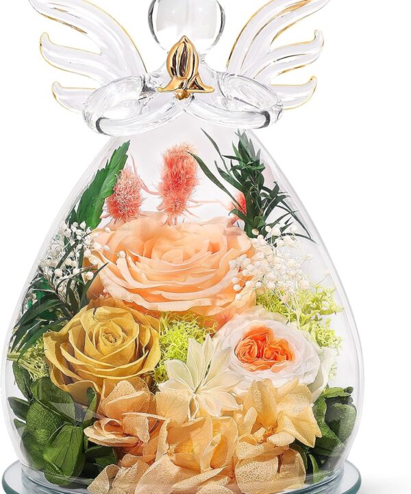 Gifts for Women Birthday Preserved Rose Forever Flower in Glass Angel Figurines Fresh Flowers for Delivery for Mom Real Colorful Roses for Grandma Sister Wife Her from Daughter
