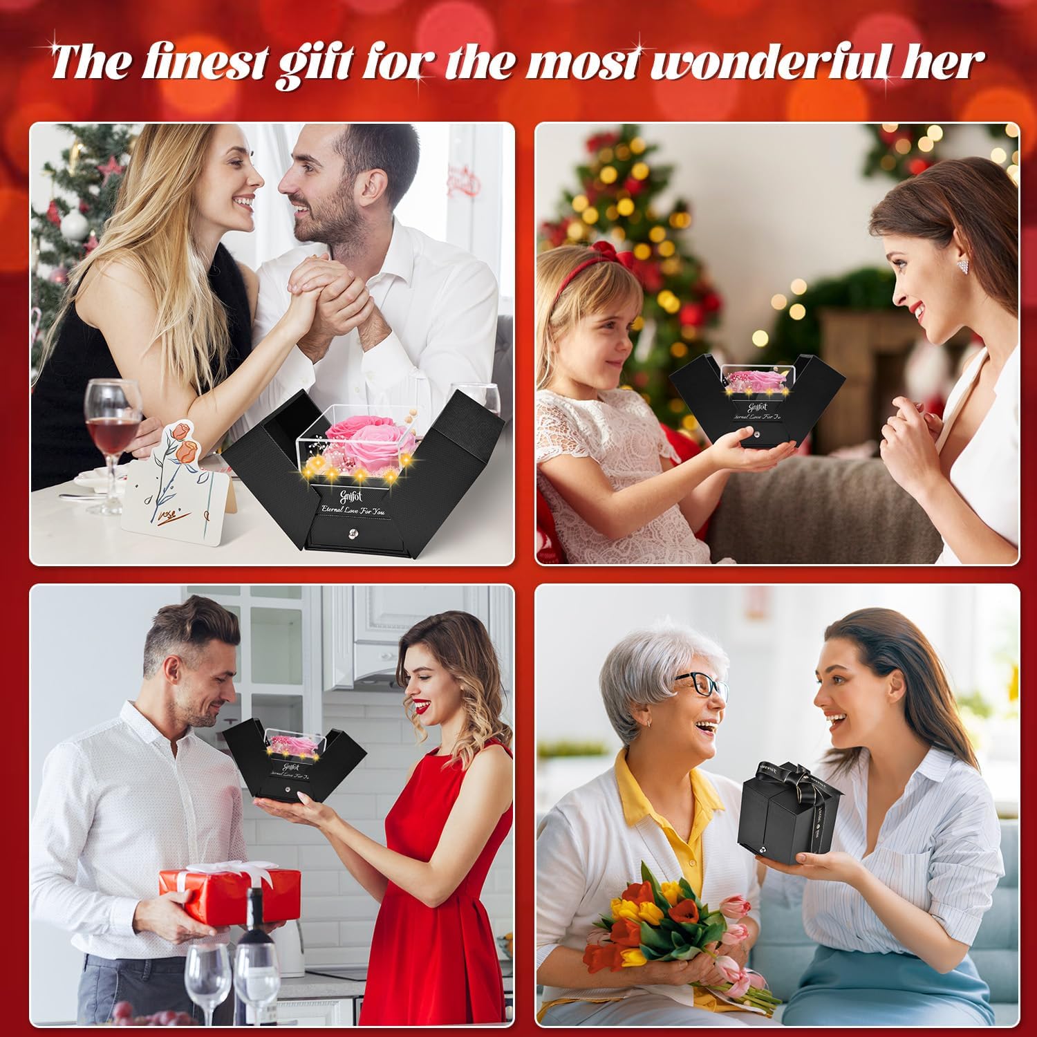 Preserved Pink Real Rose with I Love You in 100 Languages Necklace,Eternal Flowers Gifts for Women Wife Girlfriend Mom Grandma on Birthday Anniversary Valentines Mothers Day Christmas,Pink Rose