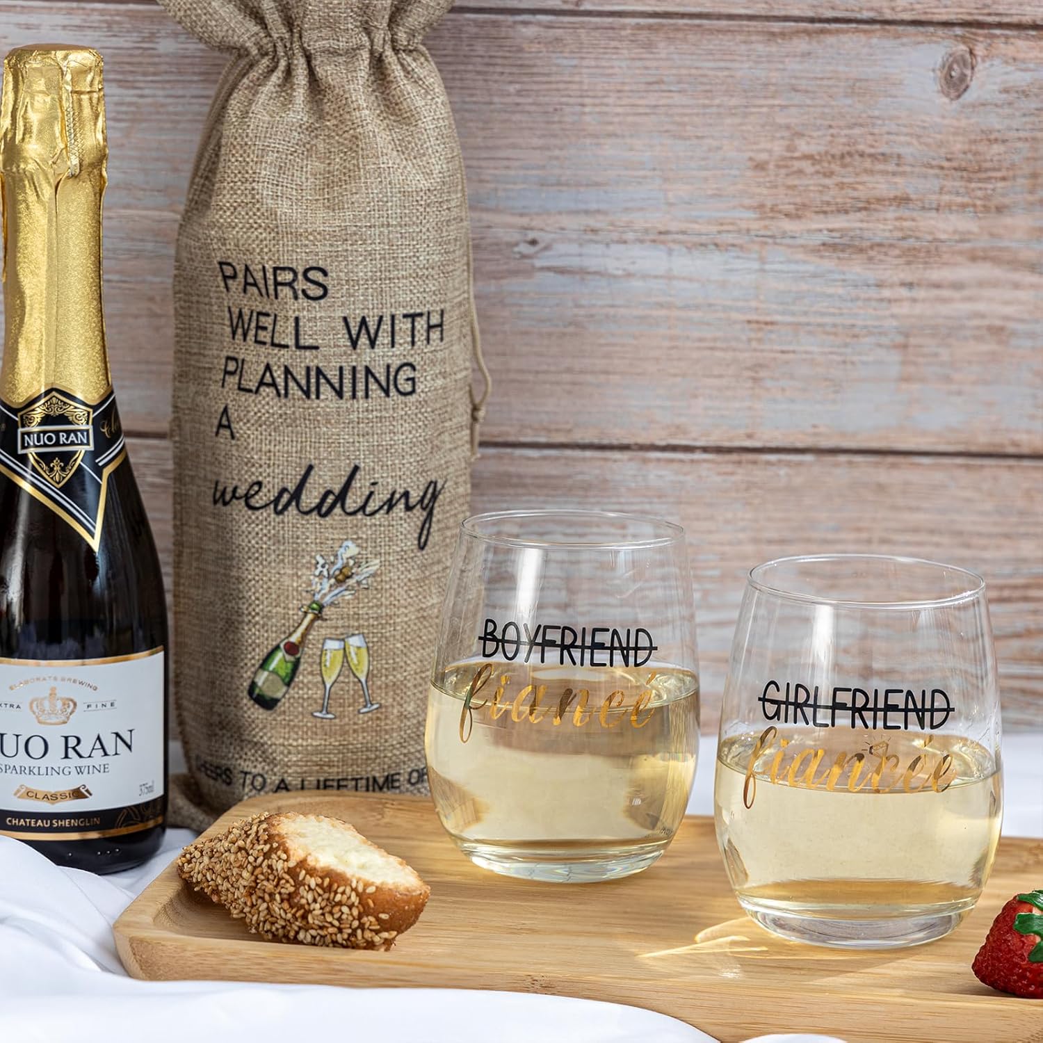 Engagement Gifts for Couples, Newly Engaged Wine Glass and Bag Set, Fiance Gifts for Women Her Girlfriend, Just Engaged Decorations for Engagement Wedding Party