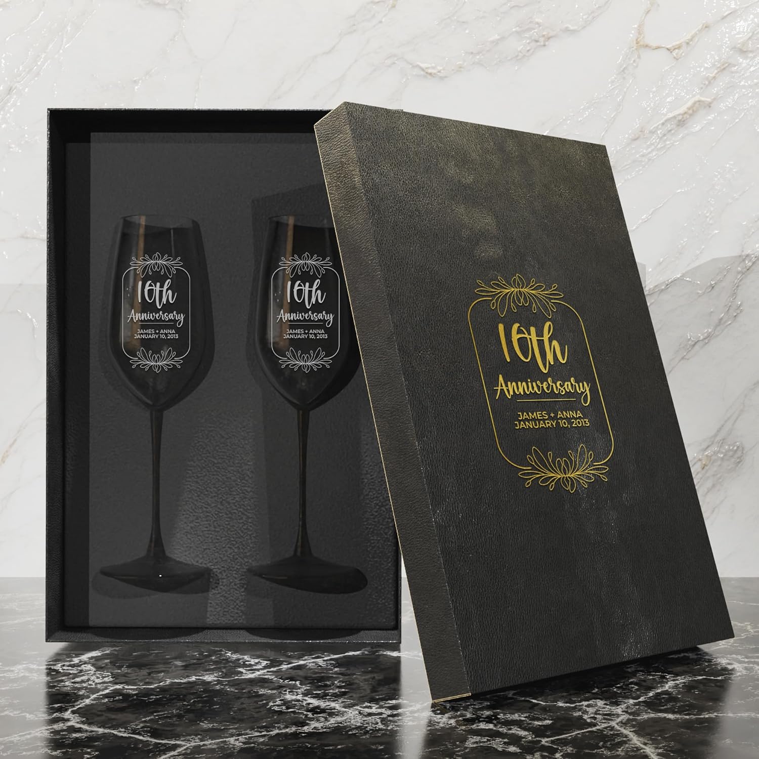 Personalized Champagne Flutes – Set of 2 – Custom Wedding Glasses – Bride & Groom Wedding Gifts for Mr & Mrs – Engagement, Bridal Shower, Anniversary, Gift for Couple – Valentines Day Gift – 6 Designs