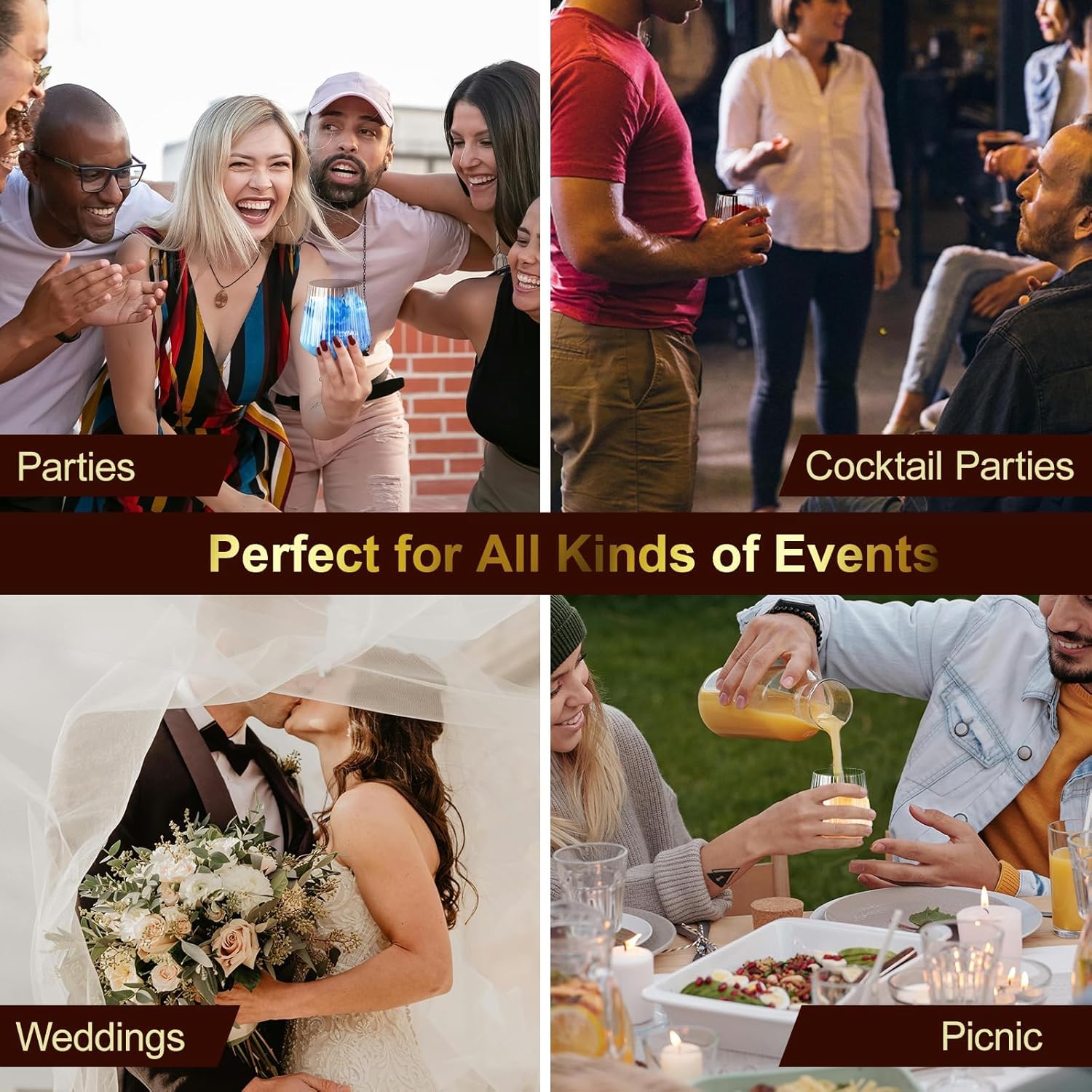 40 Pack Plastic Ribbed Wine Glasses, 14Oz Origami Disposable Wine Glasses Unbreakable Clear Plastic Cocktail Glasses Recyclable Shatterproof Reusable Wine Cups (14oz 40pack)