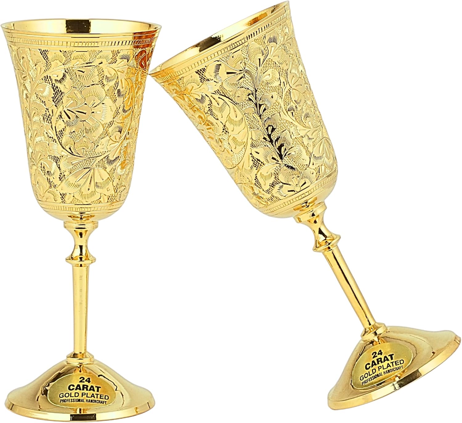 24K Gold Plated Chalice Goblets, Engraved Wedding Champagne Flute for Bride & Groom Toasting Brass Wine Glass Metal Cup Set of 2, Vintage Gift For Marriage Anniversary, Engagement Couple, Clients