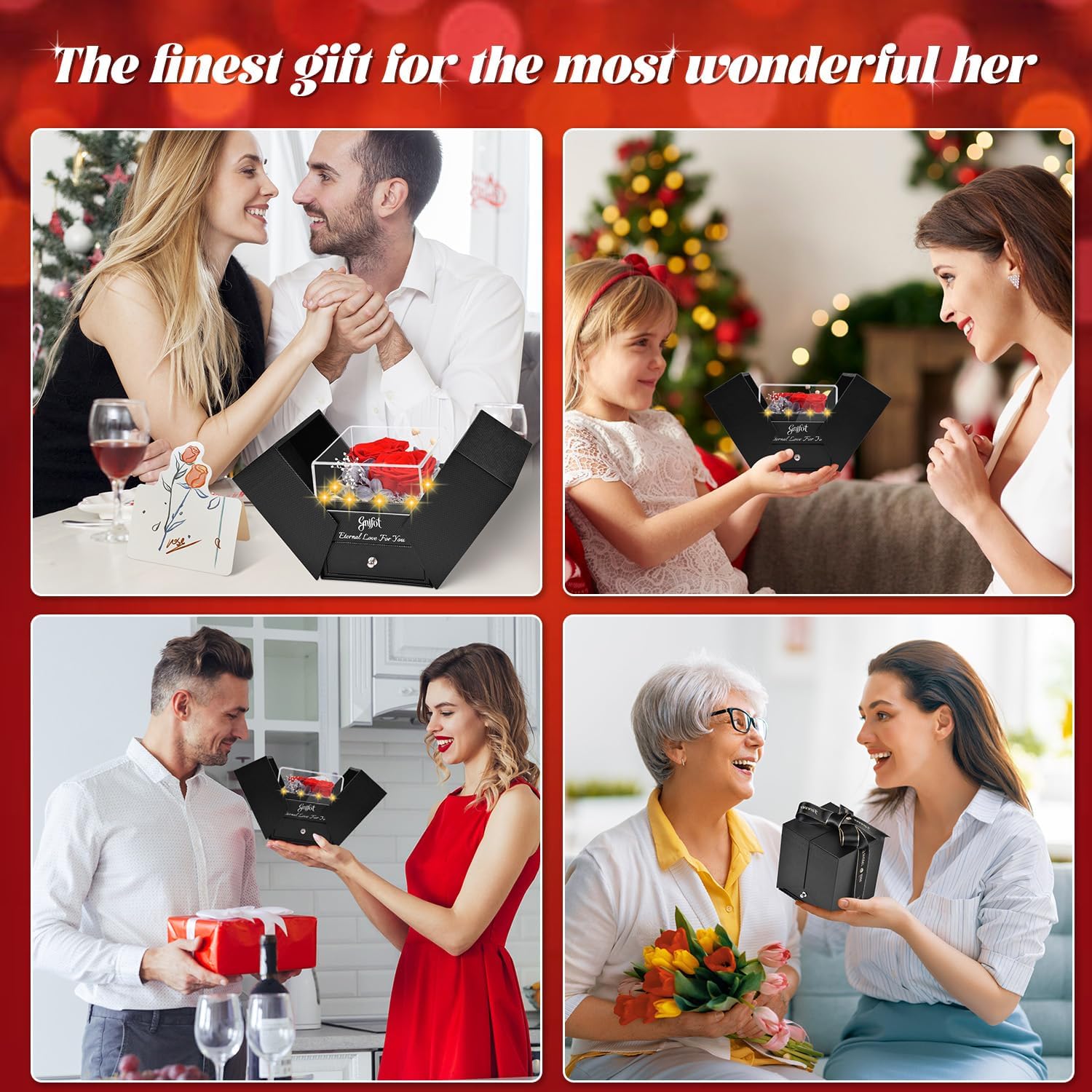 Preserved Red Real Rose with I Love You in 100 Languages Necklace,Eternal Flowers Gifts for Women Wife Girlfriend Mom Grandma on Birthday Anniversary Valentines Mothers Day Christmas,Red Rose