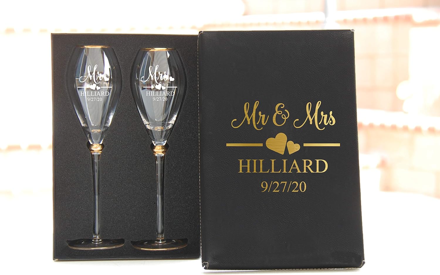 Mr and Mrs Wedding Toasting Champagne Flutes, Set of 2, Laser engraved Tosting Flutes Engraved Personalized Glasses for Bride and Groom