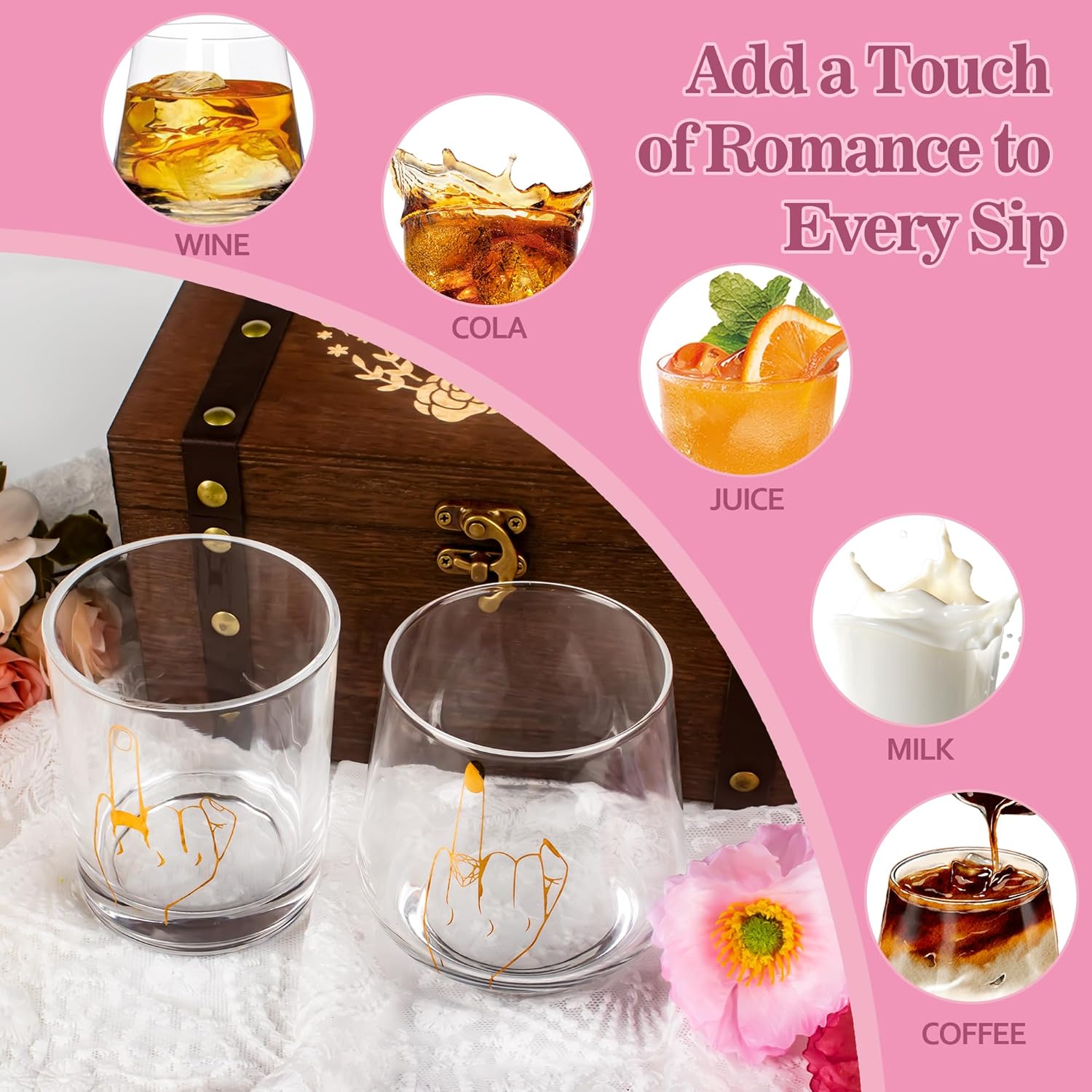 Melonva Wedding Keepsake Box With Gold Wine Glasses – Engagement Gifts for Couples 2024 – Memory Box for Newly Engaged Fiance (Rings), Normal