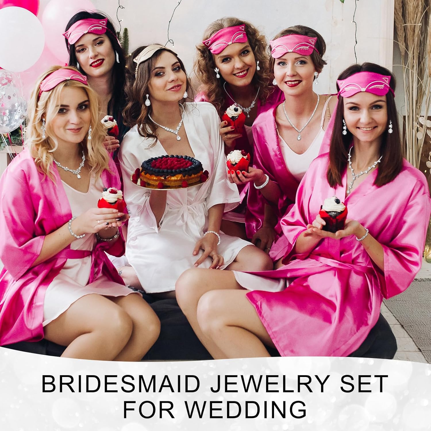 6 Sets Bridesmaid Jewelry Set for Wedding Silver Crystal Rhinestone Necklace Earrings Bracelet for Women Bride Bridal Jewelry