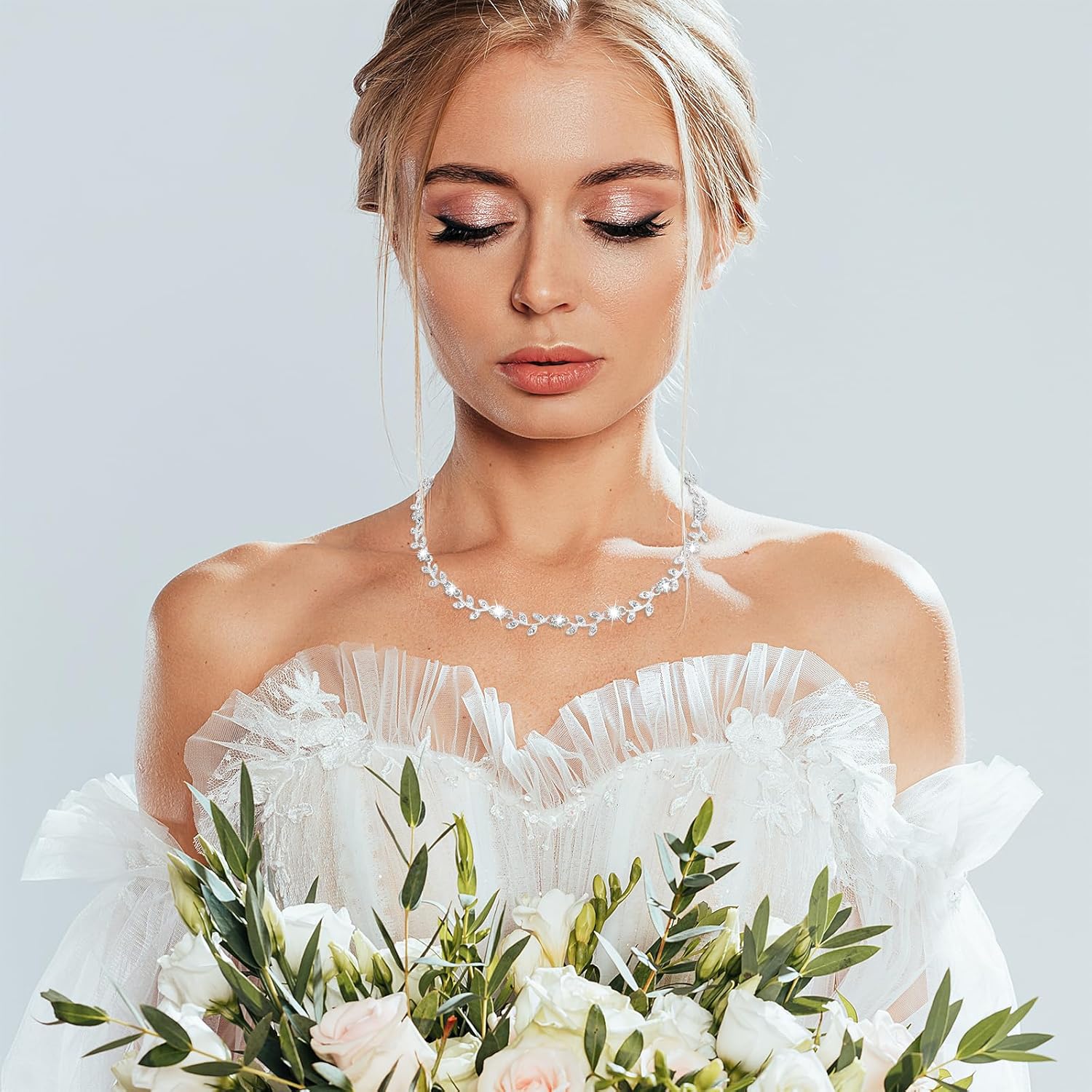 DIVINA VITAE 4 Pcs Crystal Rhinestone Wedding Set for Women Silver Wedding Necklace and Earring Set Bridal Bridesmaid Prom Costume Formal Jewelry Sets Accessories