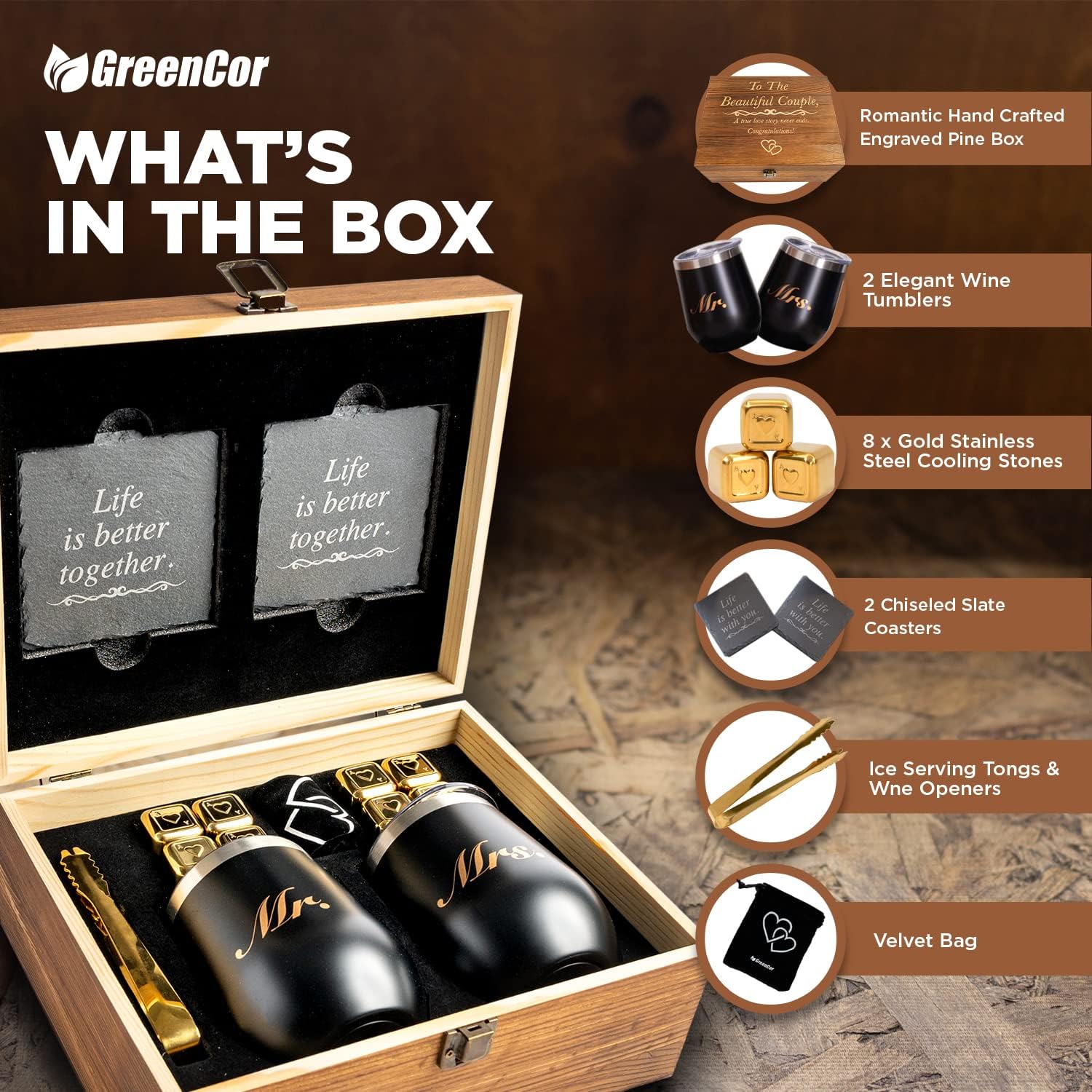 Unique Gifts for Couples – Engagement Wine Tumbler Gift Set – To The Beautiful Couple, Bridal Shower Gifts for Her – Wedding Gifts for Couple – Mr and Mrs Tumbler Set